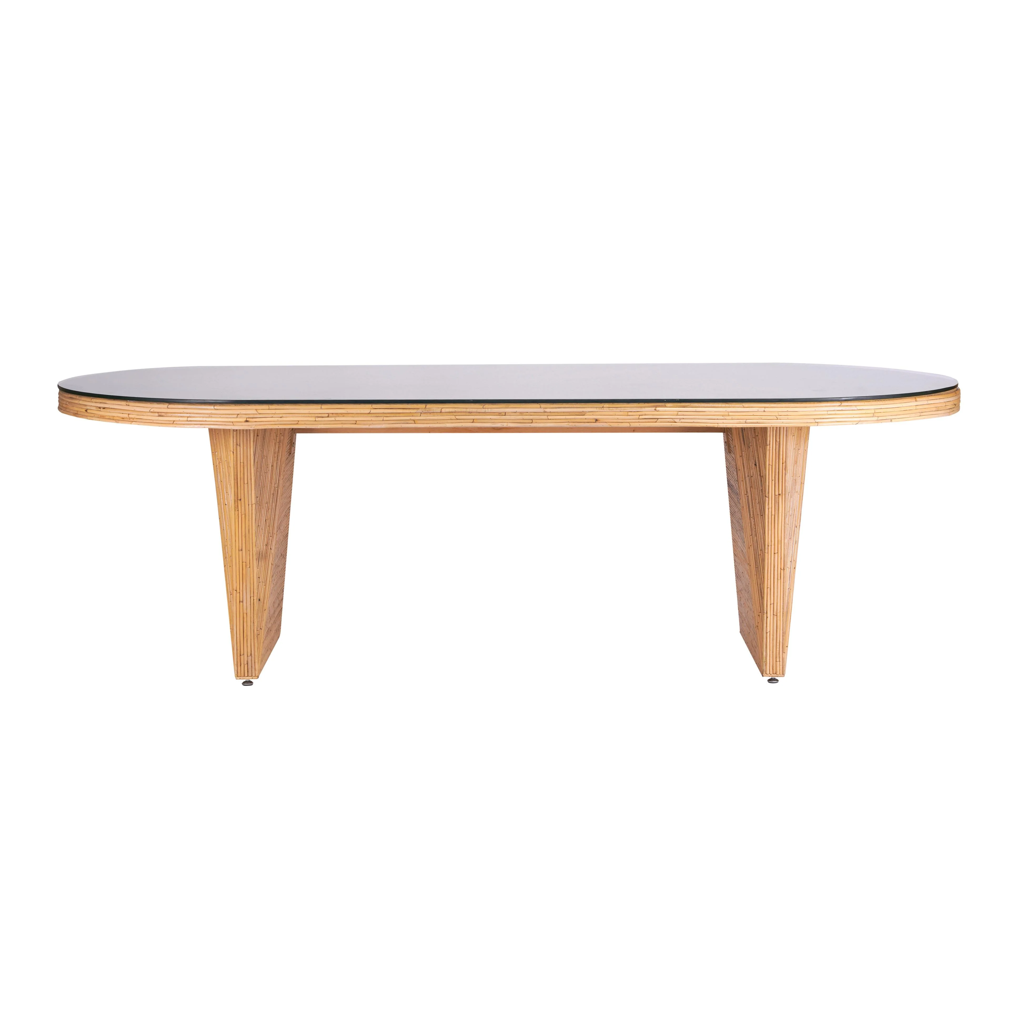 Caren Natural Rattan and Glass Oval Dining Table - Image 3