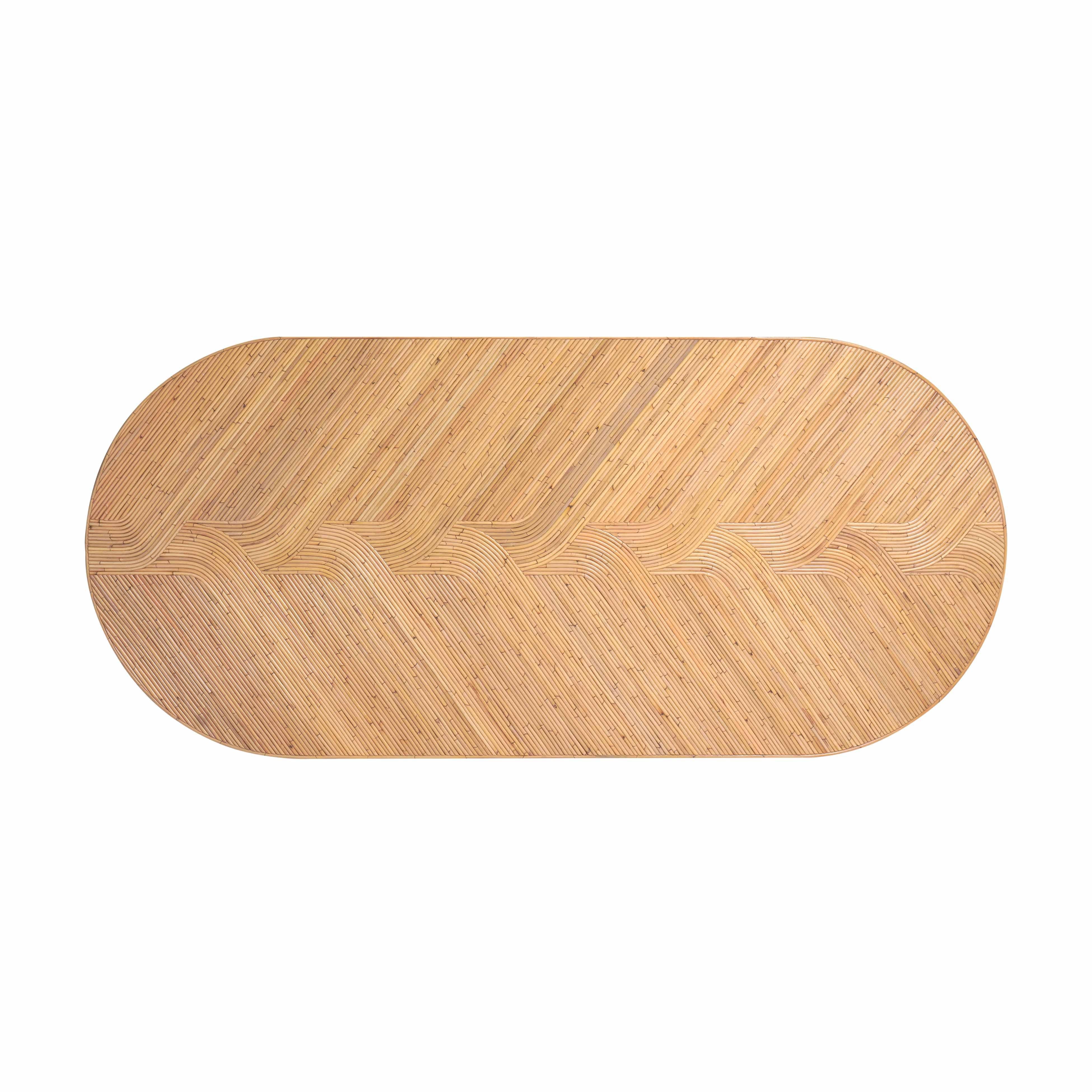 Caren Natural Rattan and Glass Oval Dining Table - Image 4