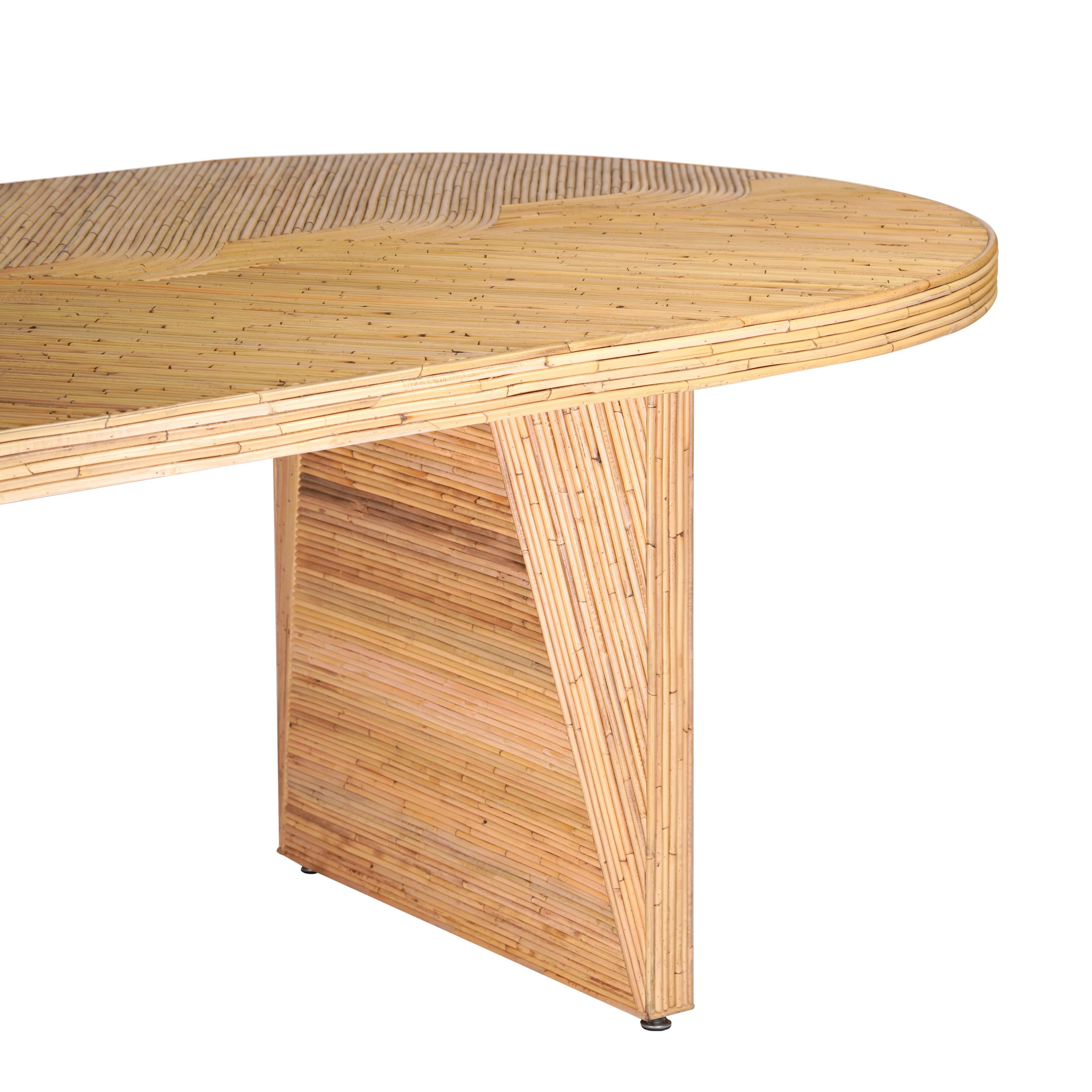 Caren Natural Rattan and Glass Oval Dining Table - Image 5