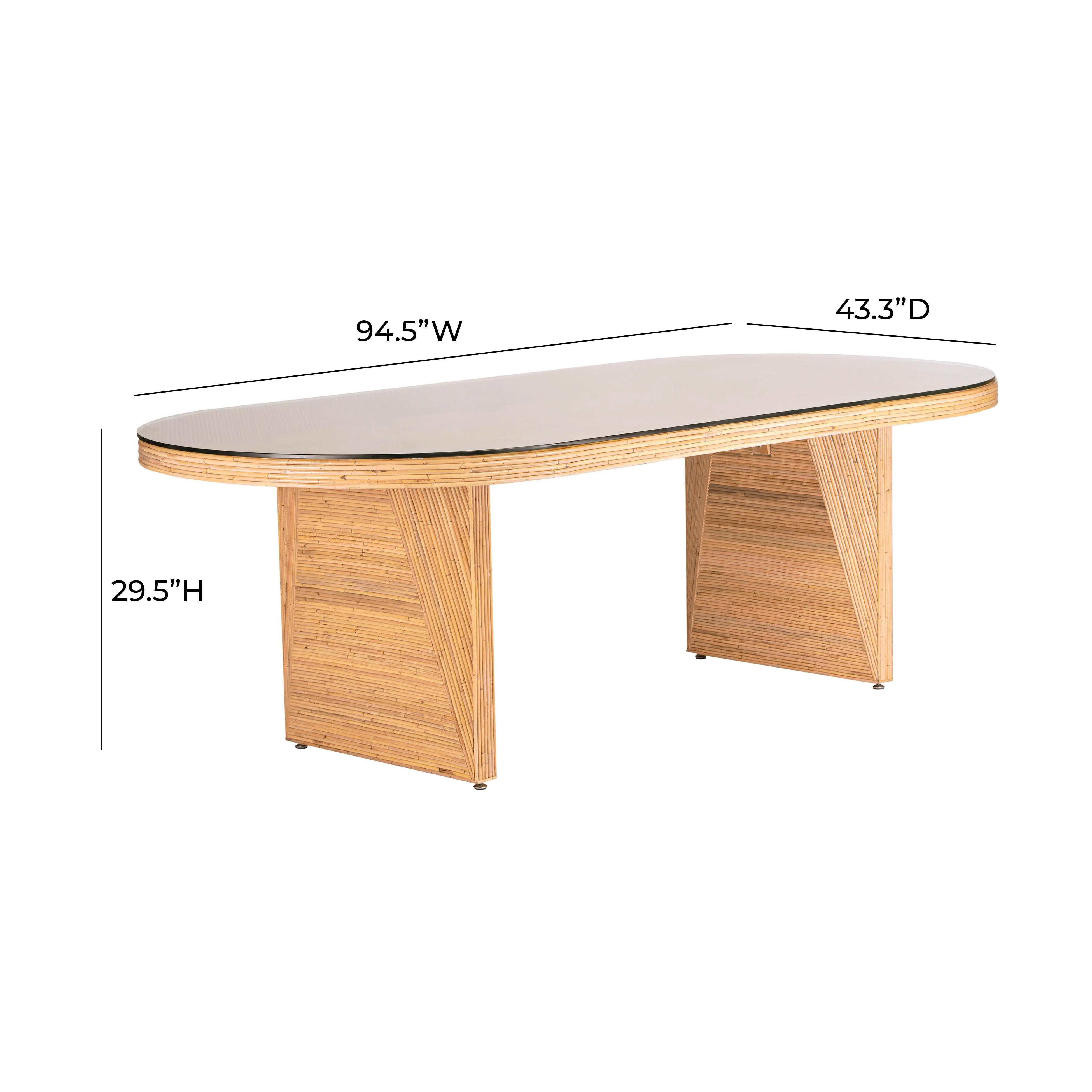 Caren Natural Rattan and Glass Oval Dining Table - Image 6