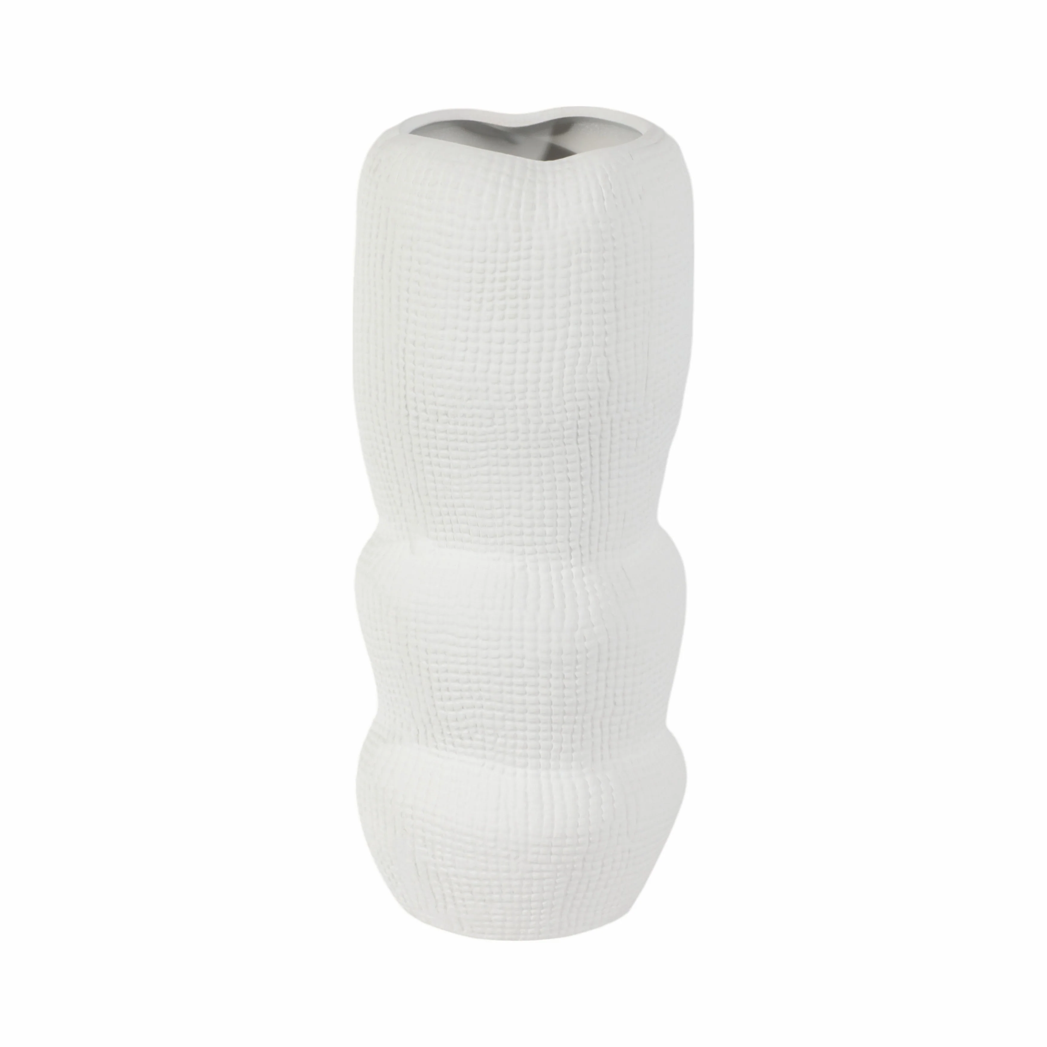 Cer, 12" Waffle Texture Organic Vase, White - Image 2