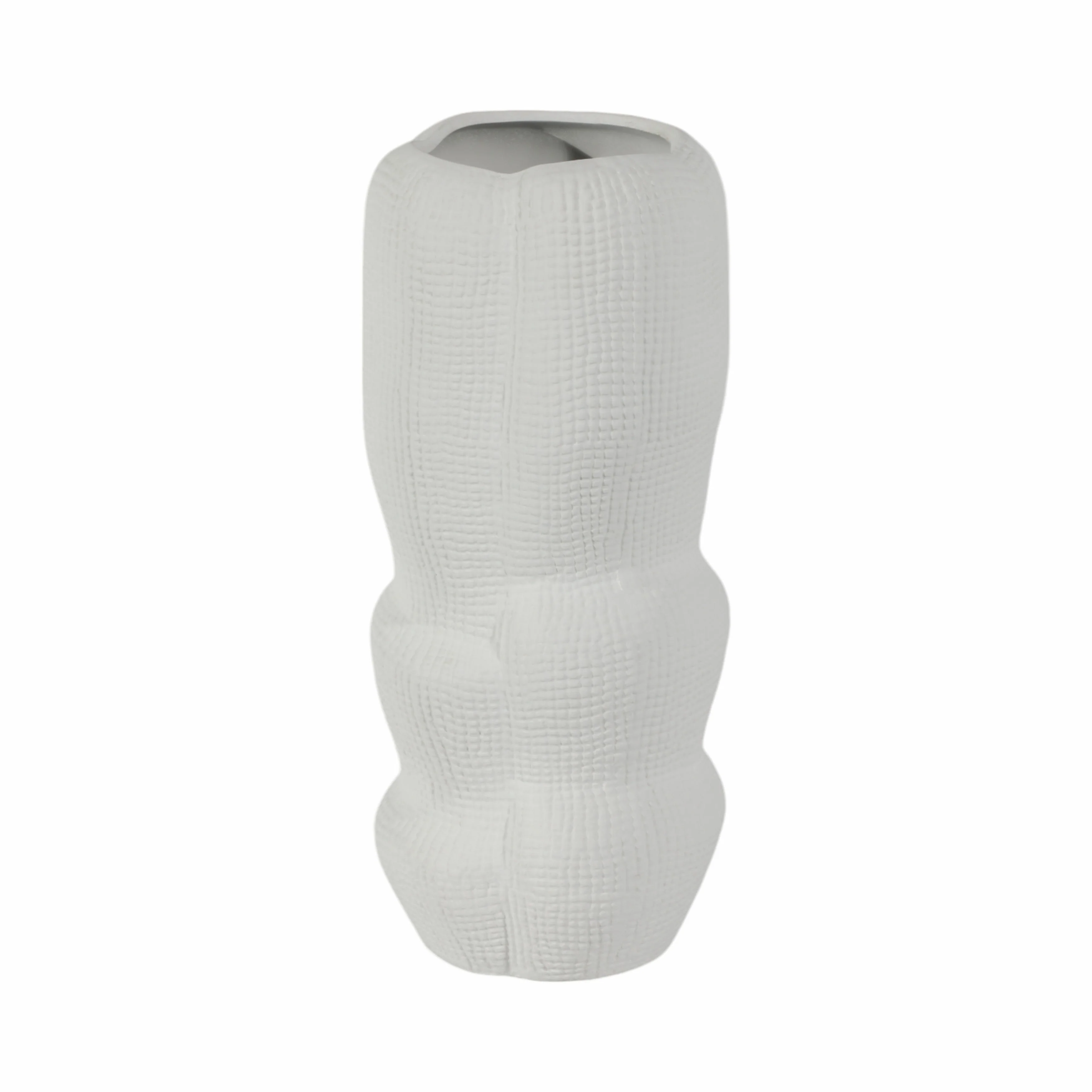Cer, 12" Waffle Texture Organic Vase, White - Image 4
