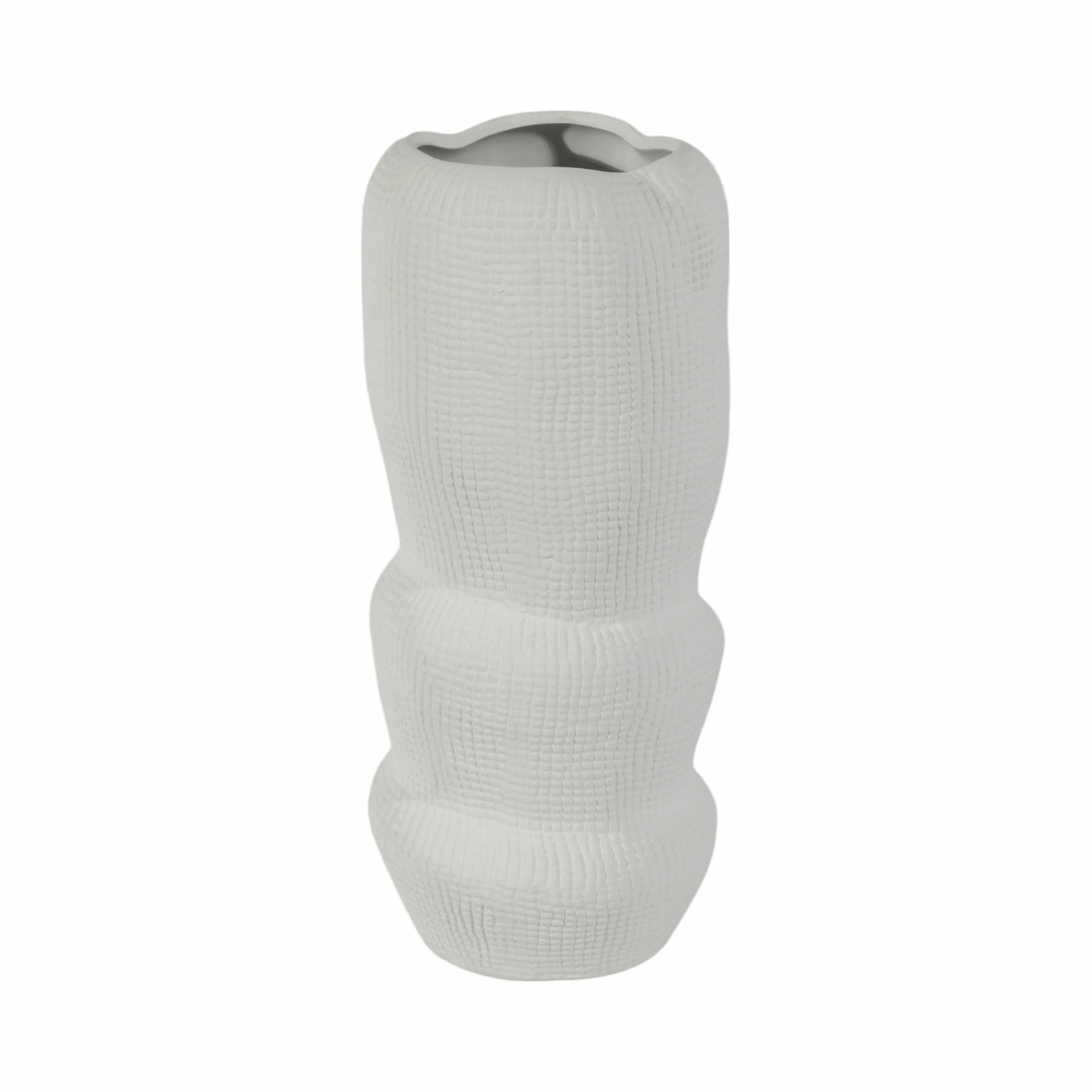 Cer, 12" Waffle Texture Organic Vase, White - Image 5