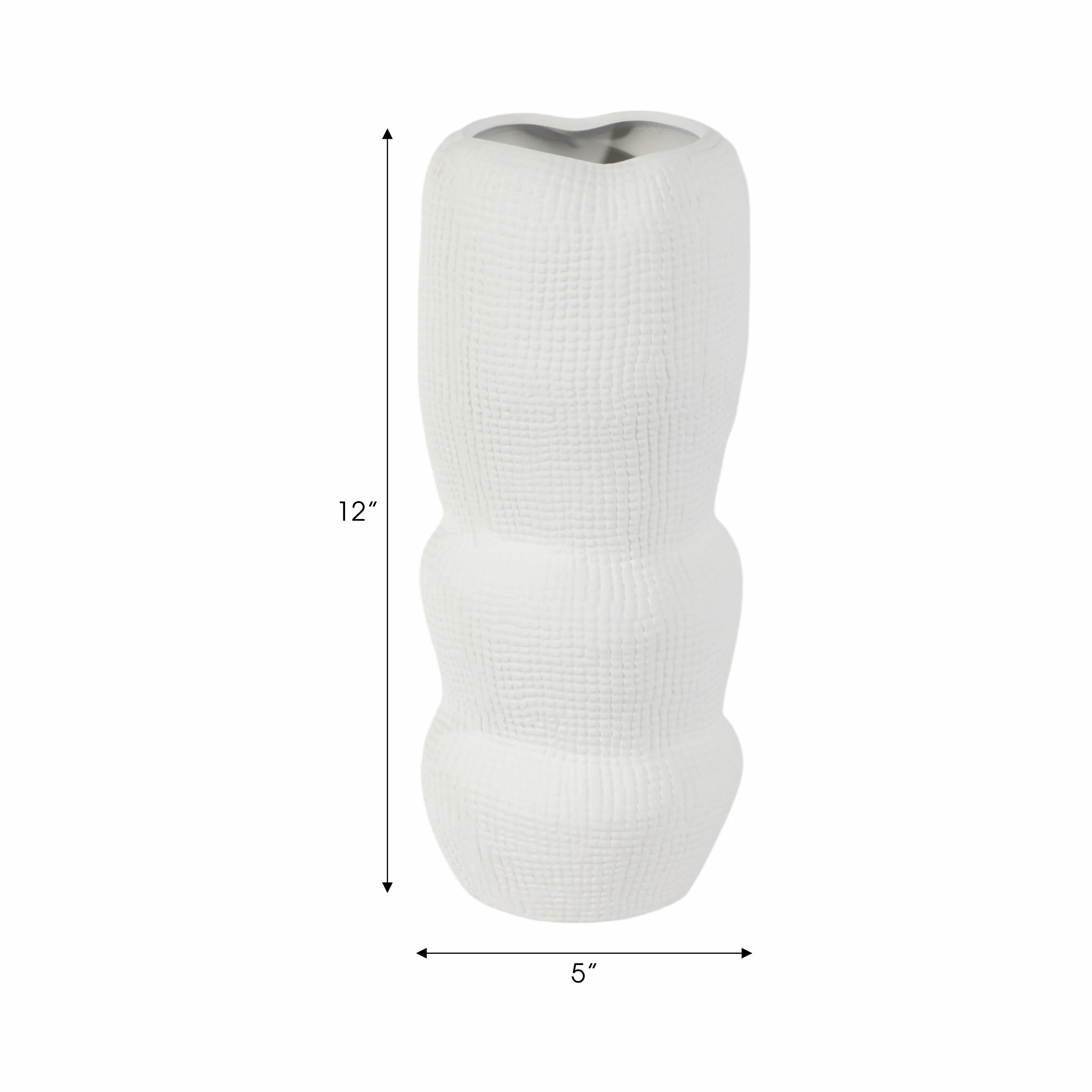 Cer, 12" Waffle Texture Organic Vase, White - Image 9