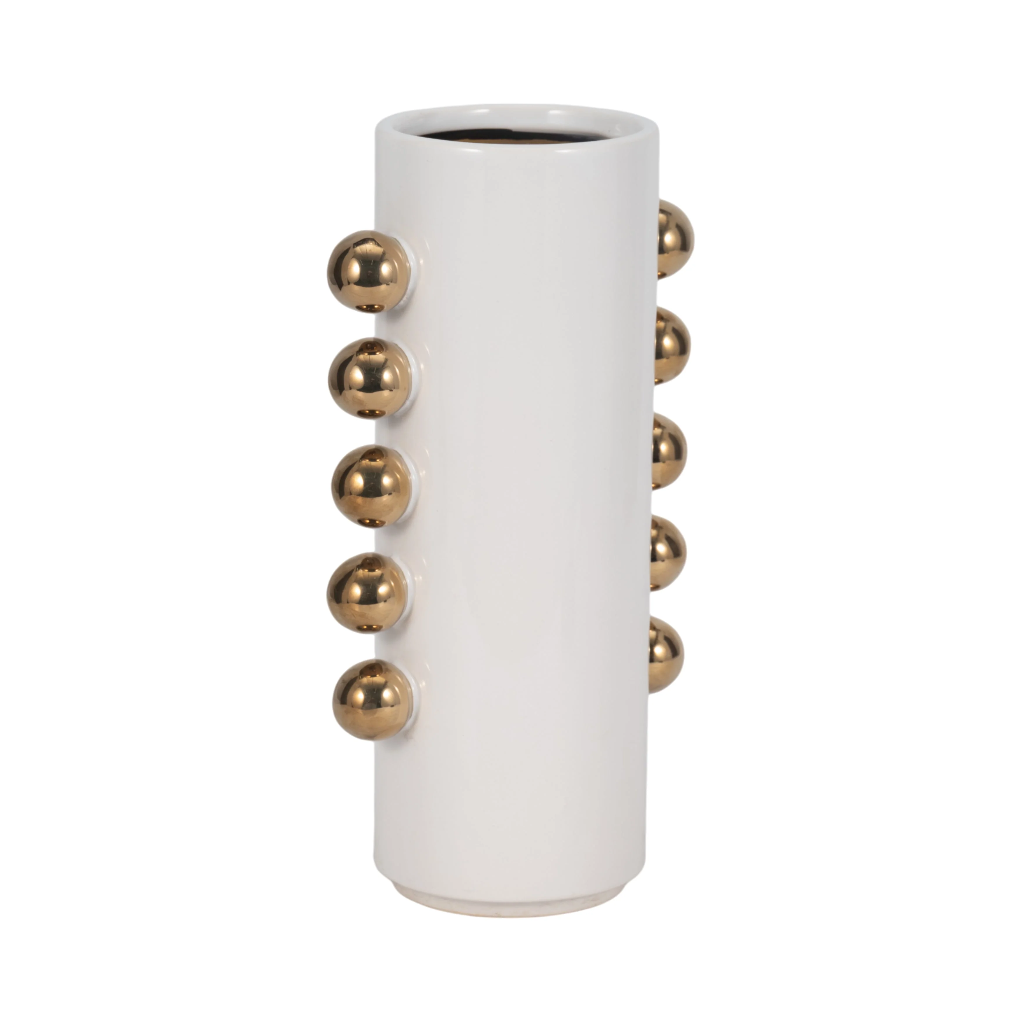 Cer, 13" Vase W/ Side Knobs, White/gold - Image 12