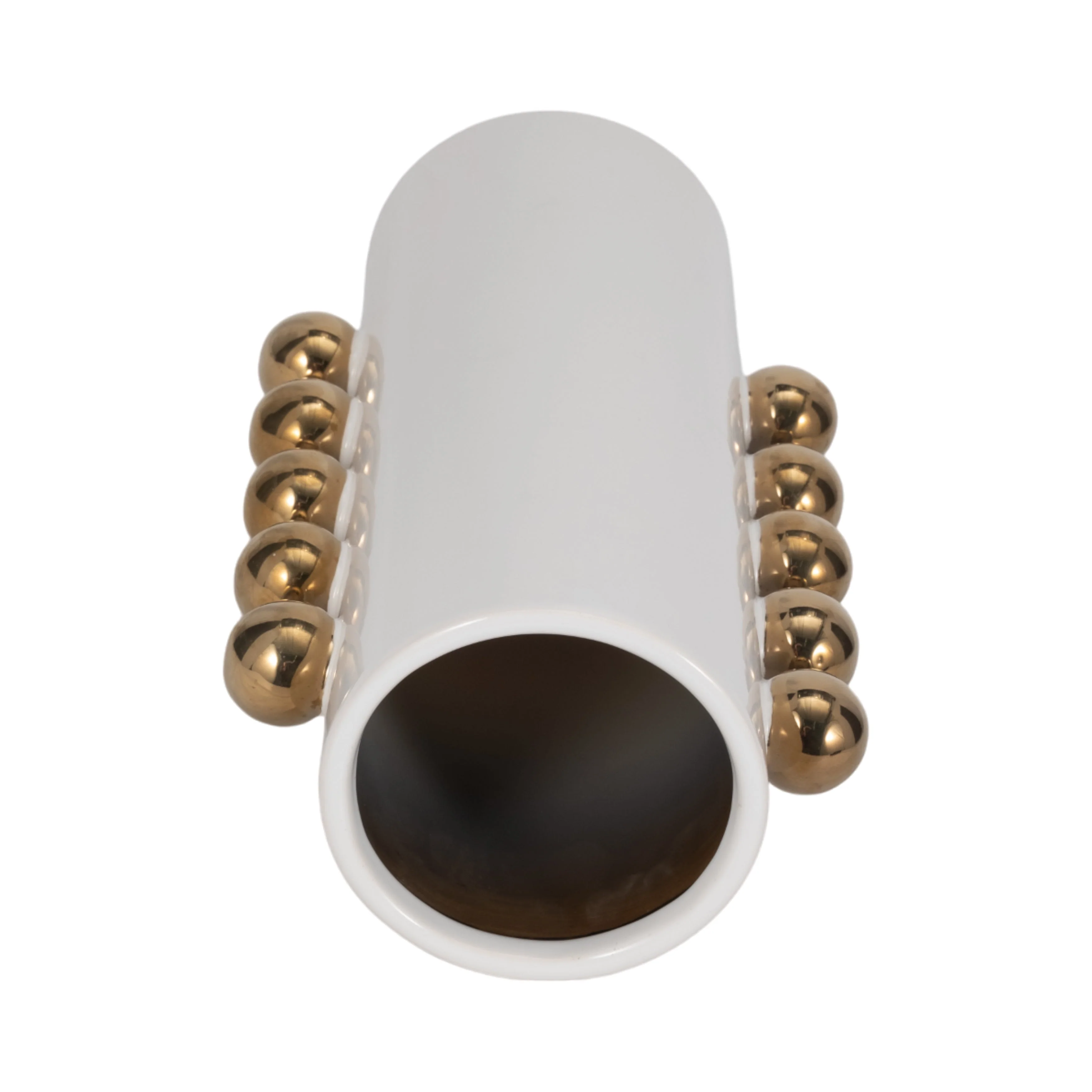 Cer, 13" Vase W/ Side Knobs, White/gold - Image 15