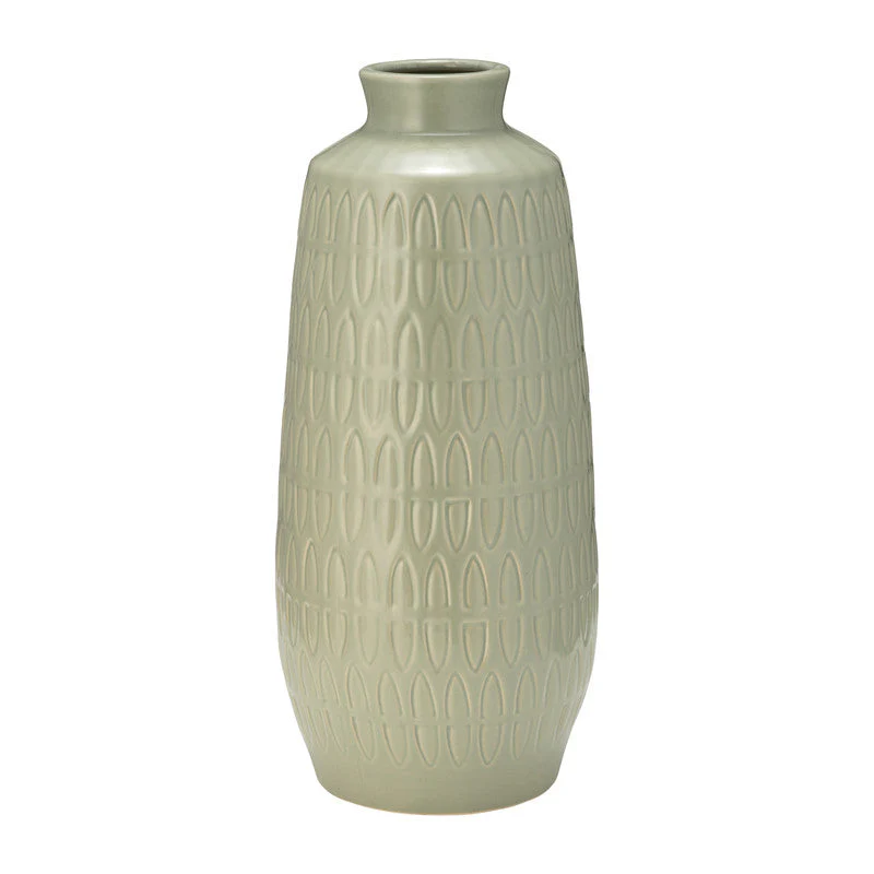 CER, 15"H CARVED VASE, CUCUMBER