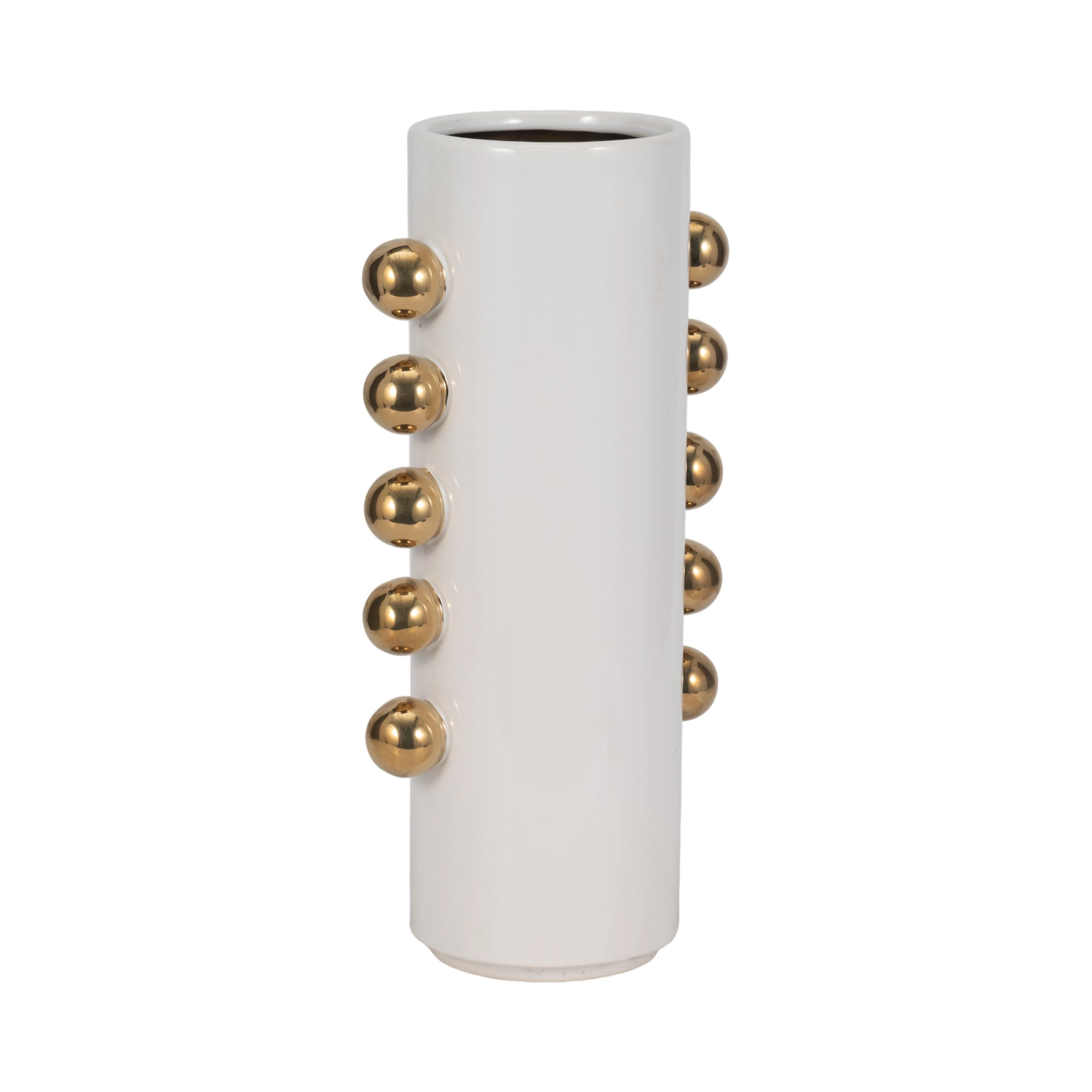 Cer, 16" Vase W/ Side Knobs, White/gold - Image 3