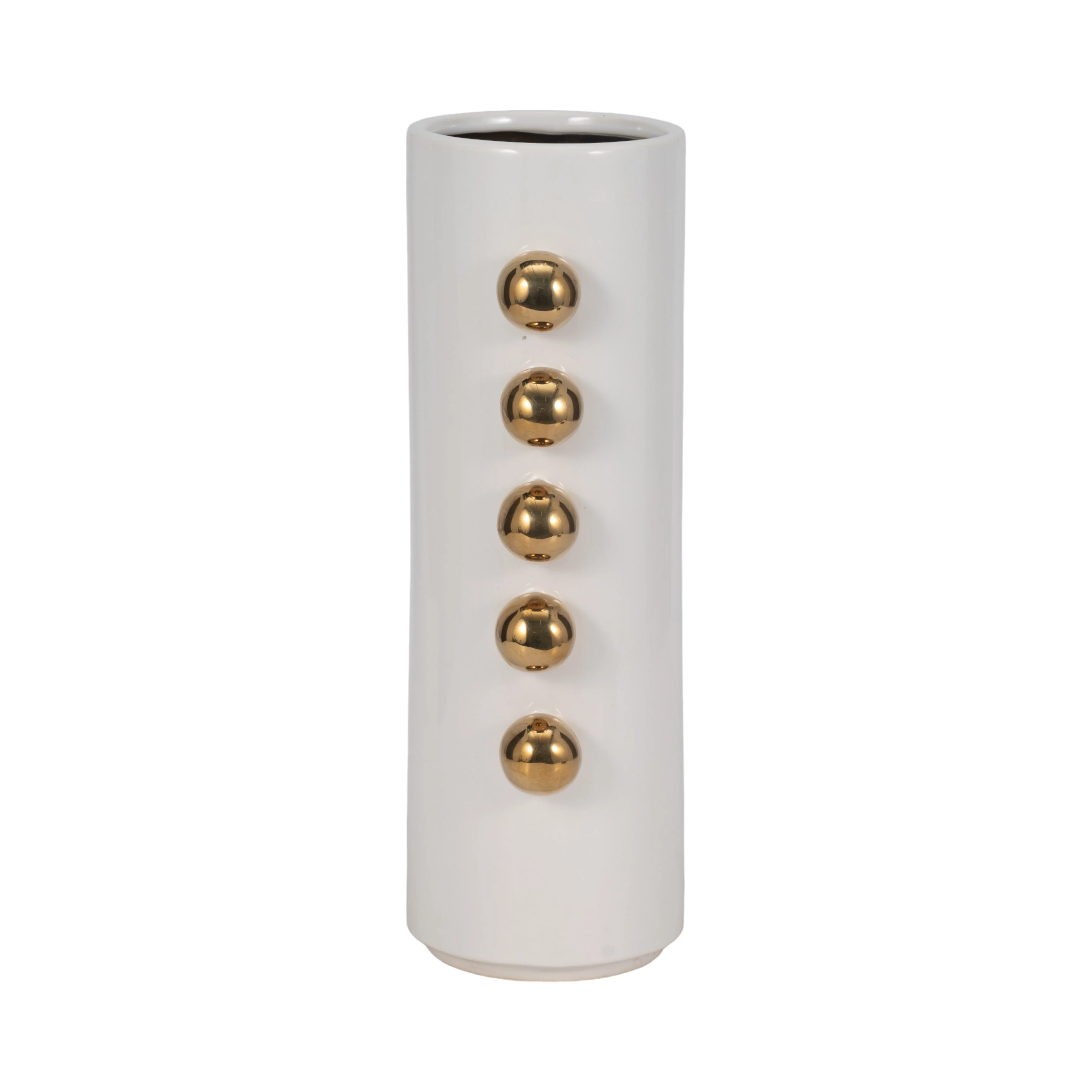 Cer, 16" Vase W/ Side Knobs, White/gold - Image 4