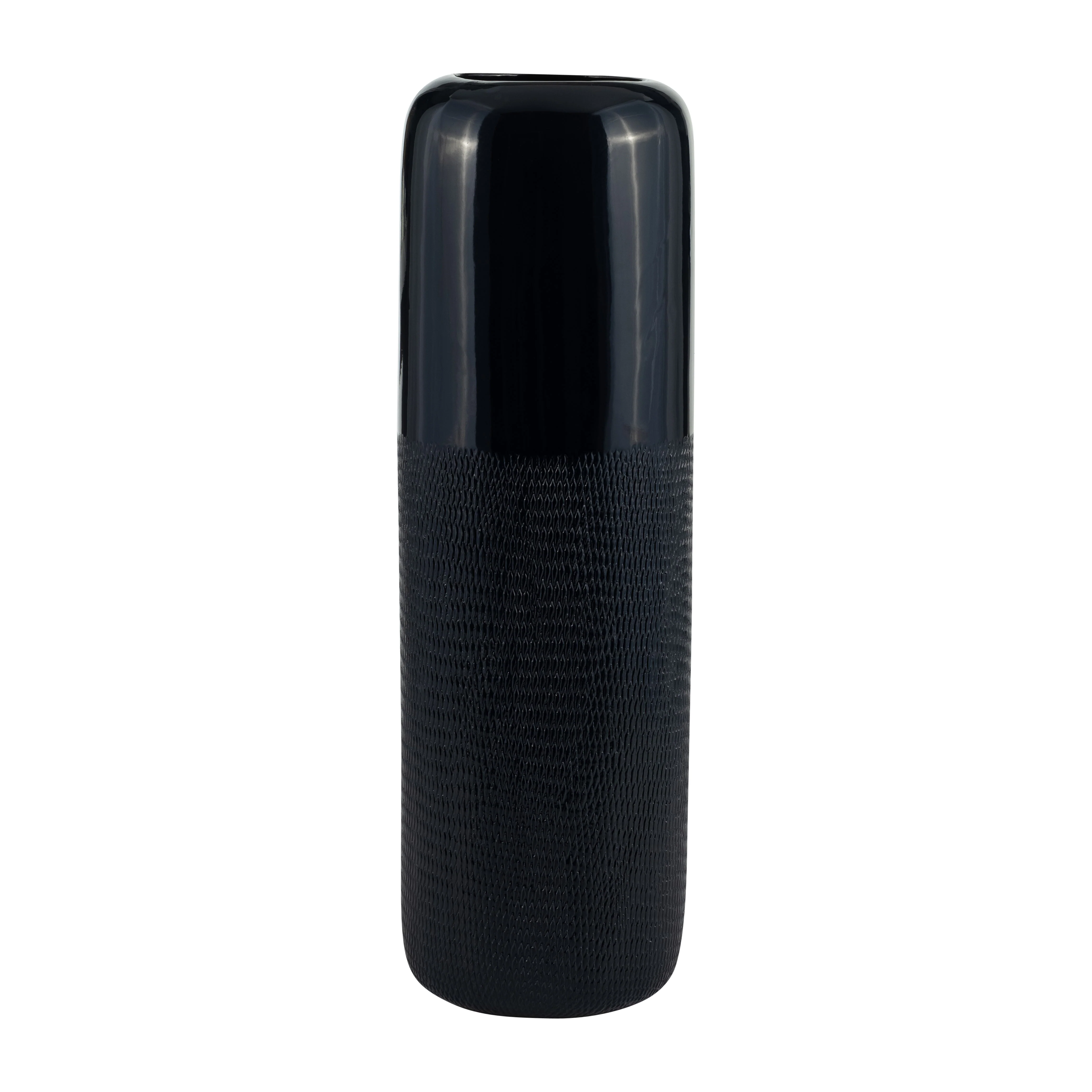 CER, 18"H GROOVED VASE, NAVY BLUE