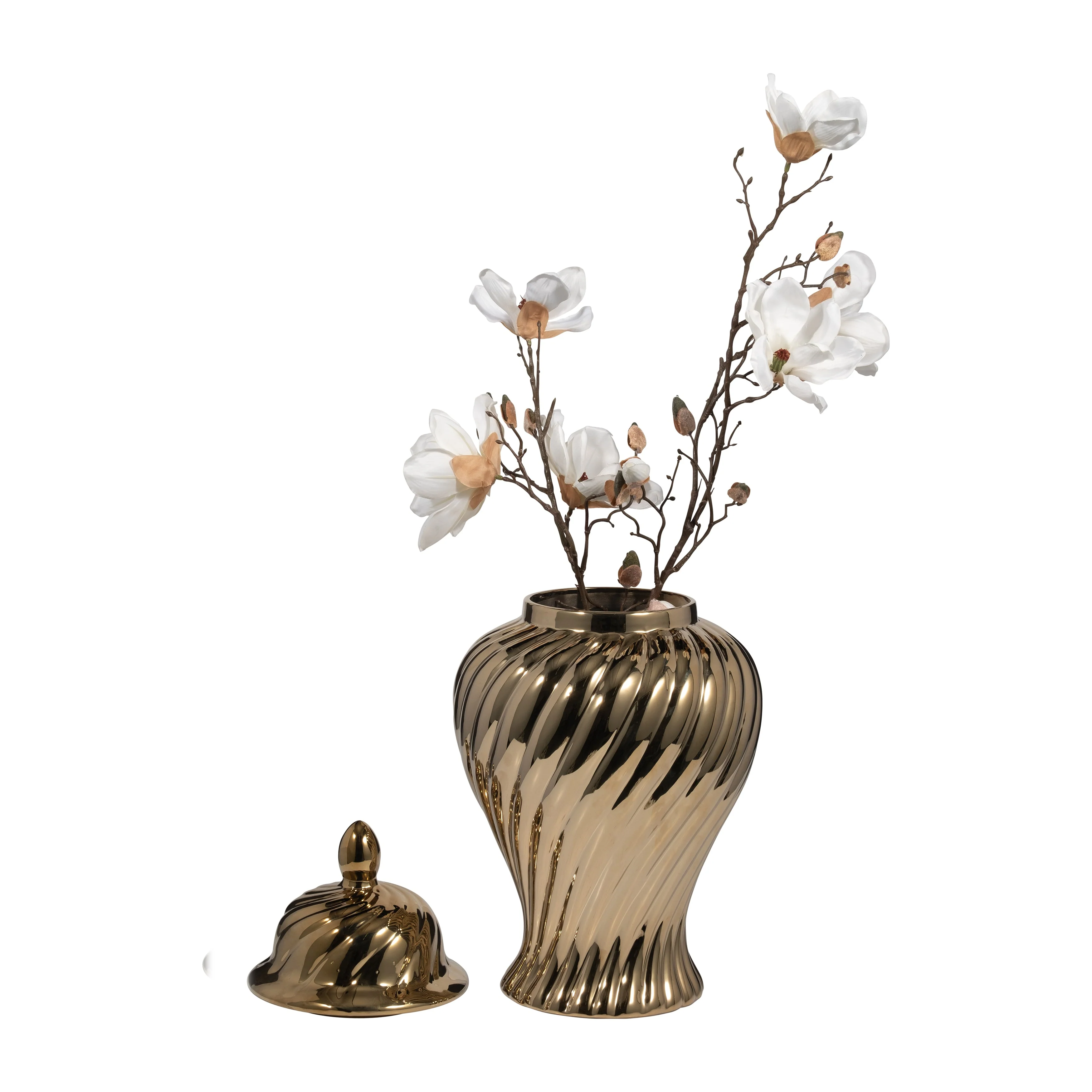 Cer, 20" Swirl Temple Jar, Gold - Image 2