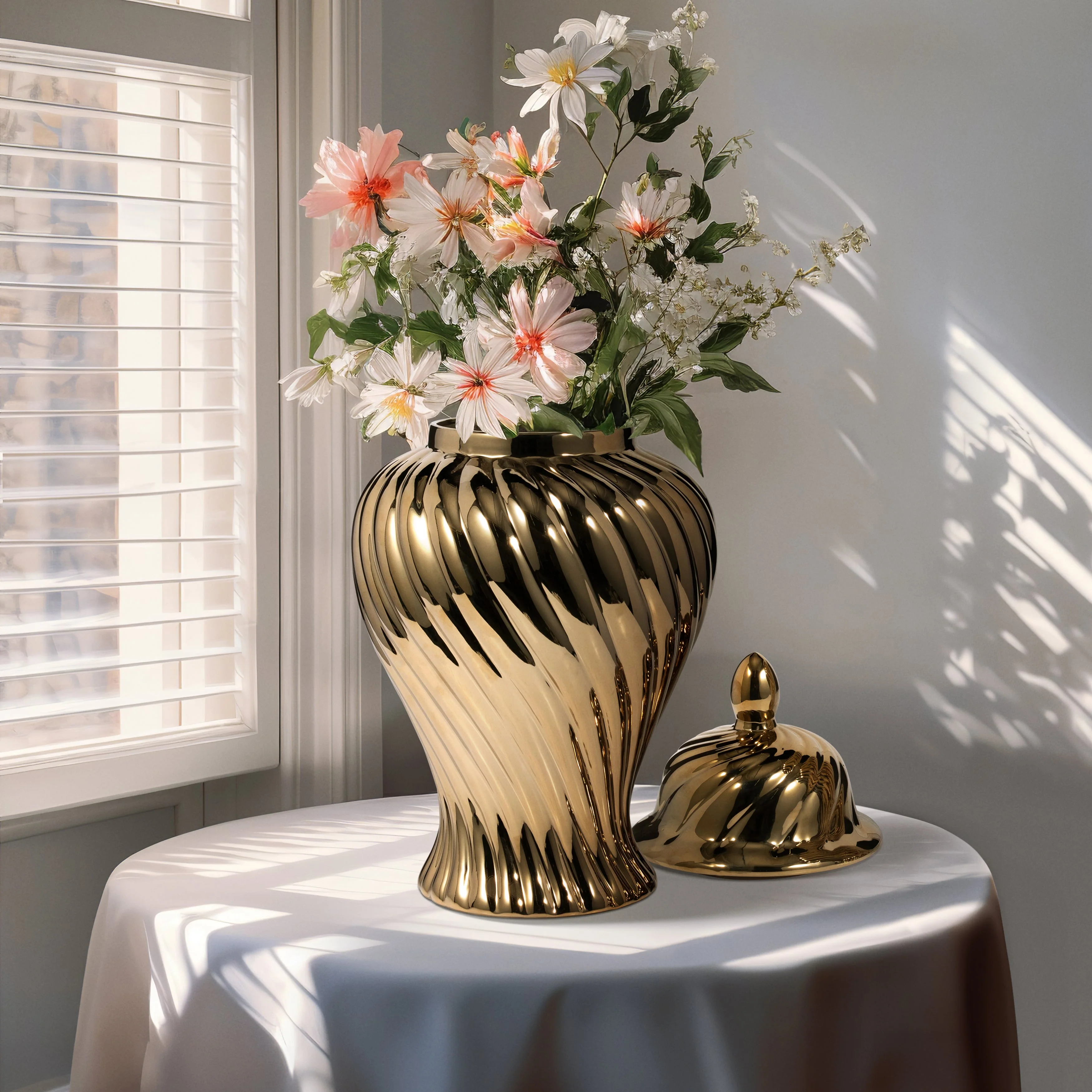 Cer, 20" Swirl Temple Jar, Gold - Image 22