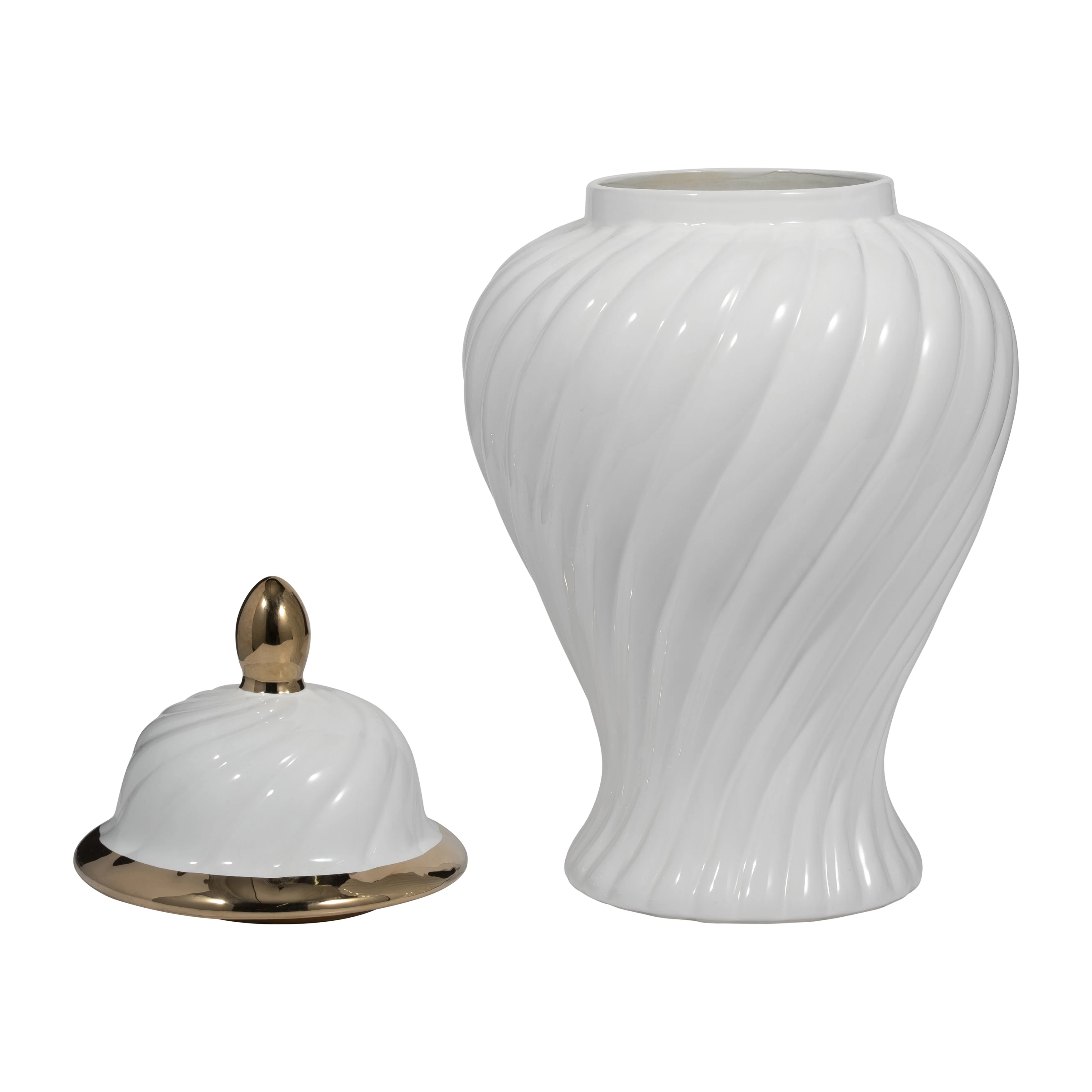 Cer, 20" Swirl Temple Jar, White/gold - Image 15