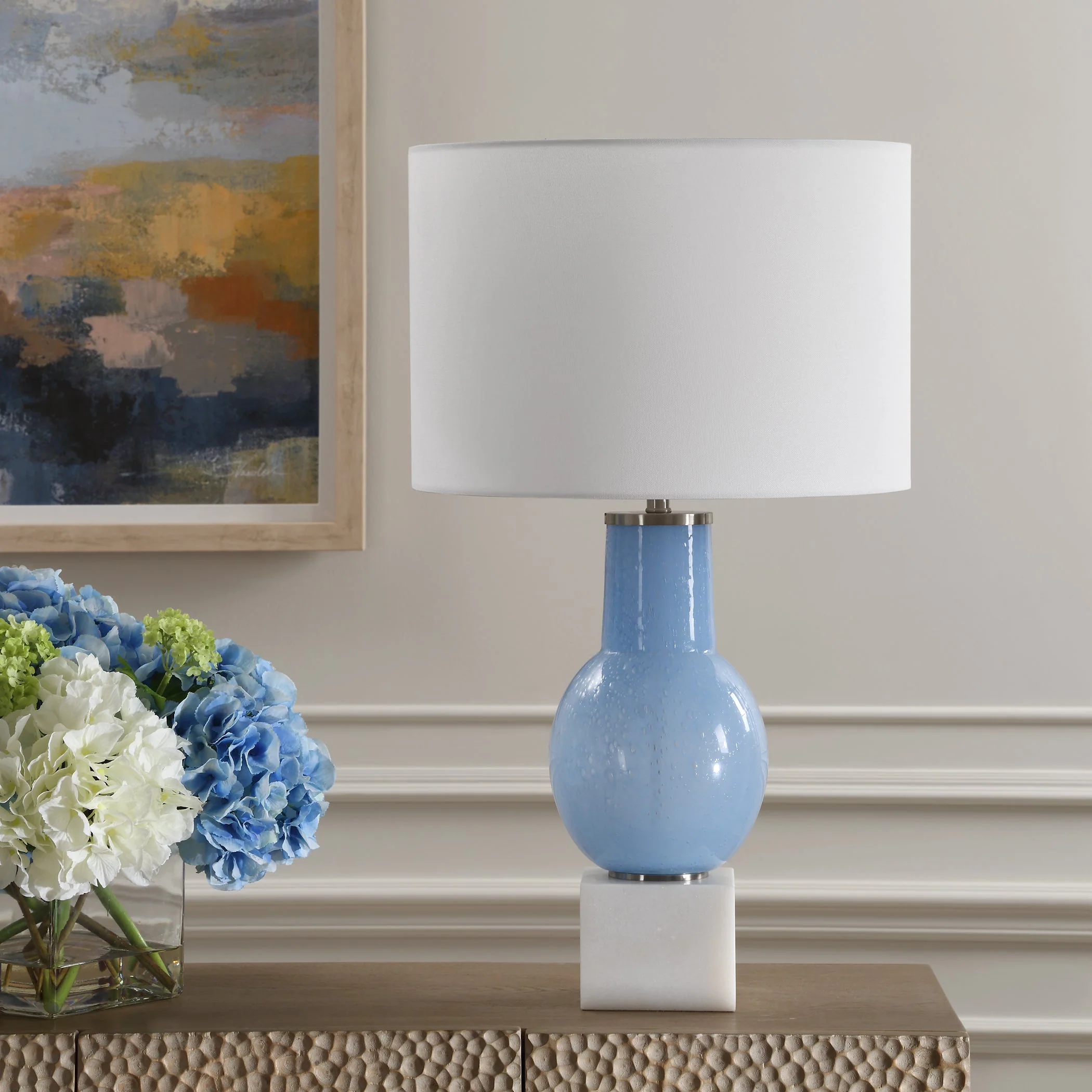 Clear Sky Blue Glass Table Lamp - Image 4