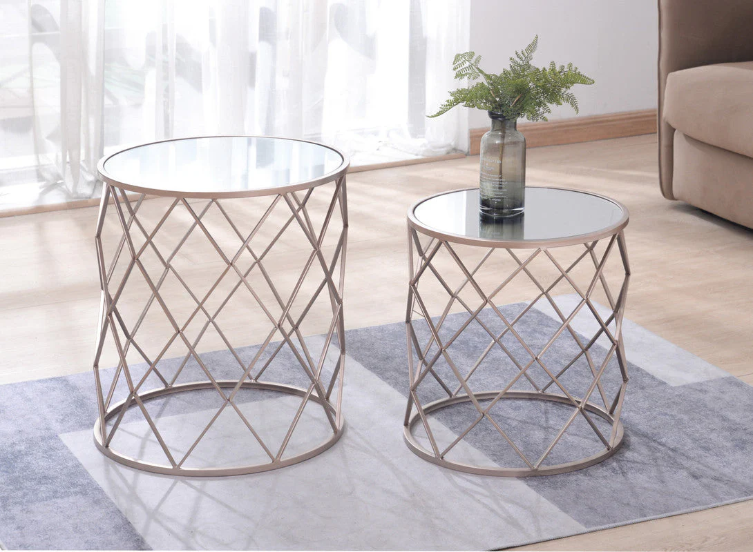 Copper Finish Mirror Tables Set of 2 - Image 3