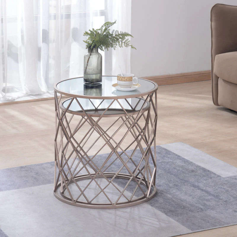 Copper Finish Mirror Tables Set of 2 - Image 4