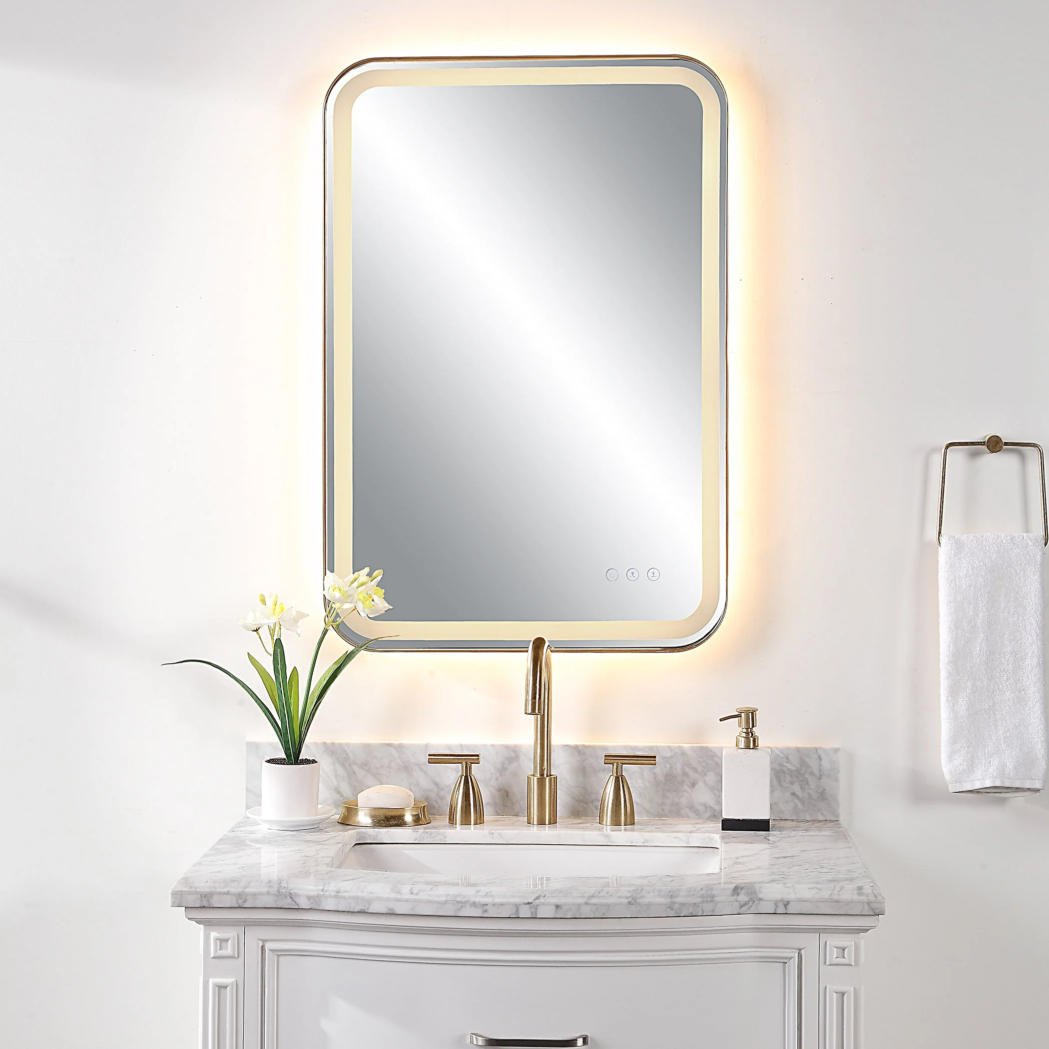 Crofton Lighted Vanity Mirror, Brass - Image 3