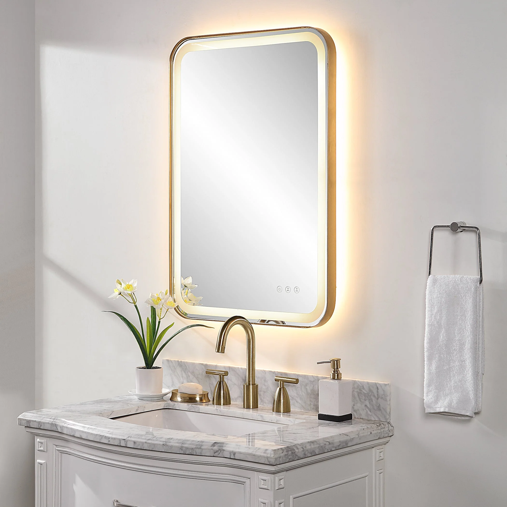 Crofton Lighted Vanity Mirror, Brass - Image 6