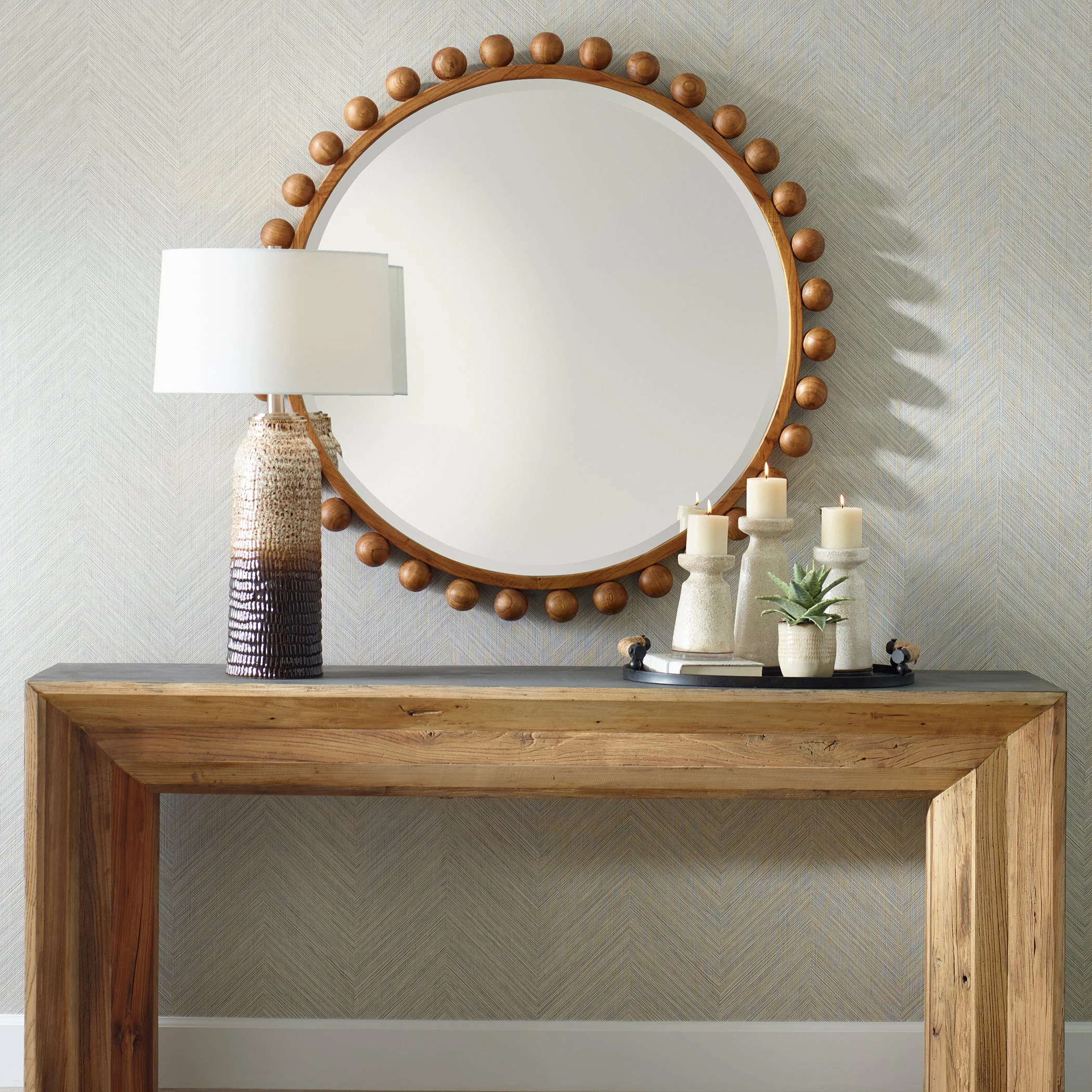 Cyra Wood Round Mirror, Walnut - Image 5