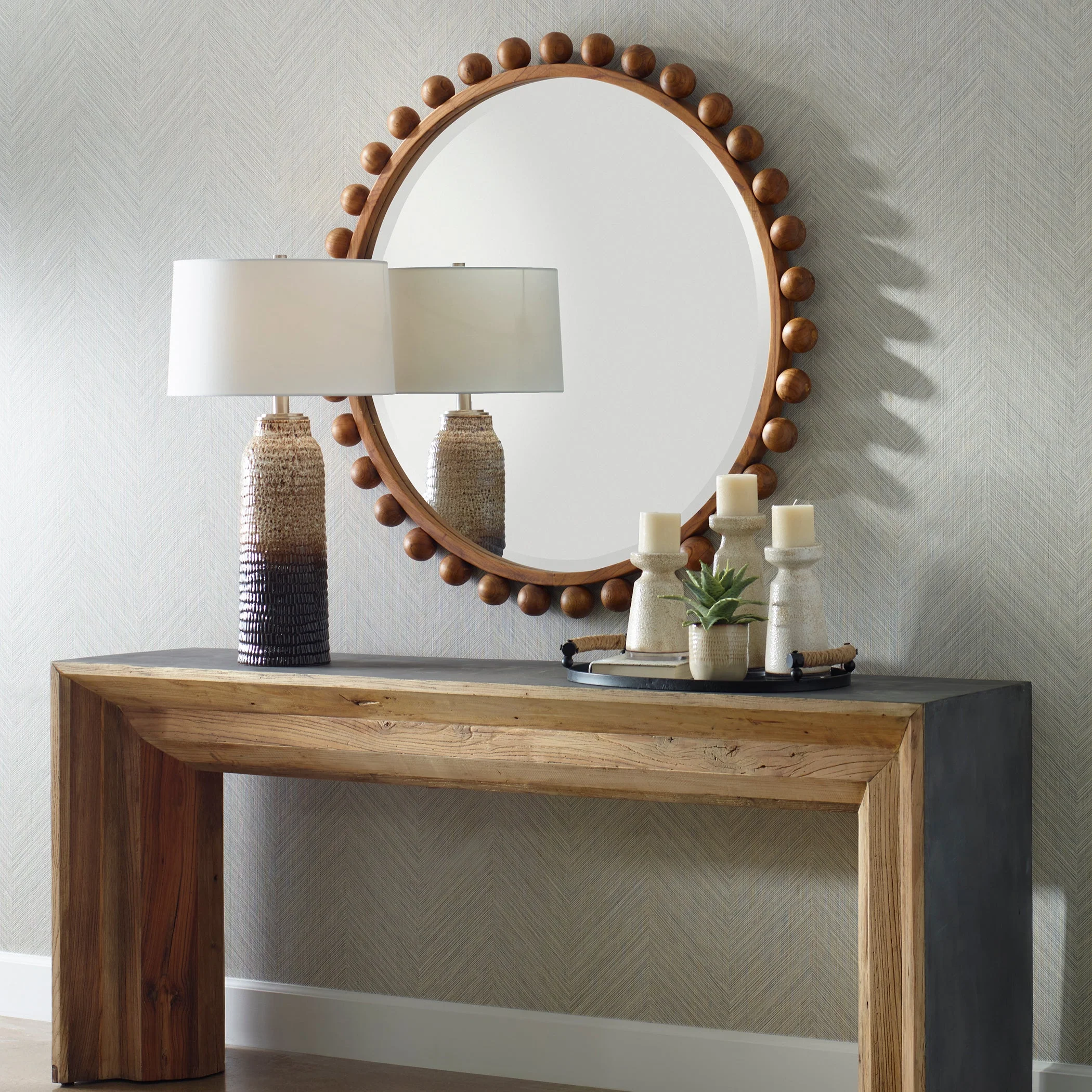 Cyra Wood Round Mirror, Walnut - Image 7