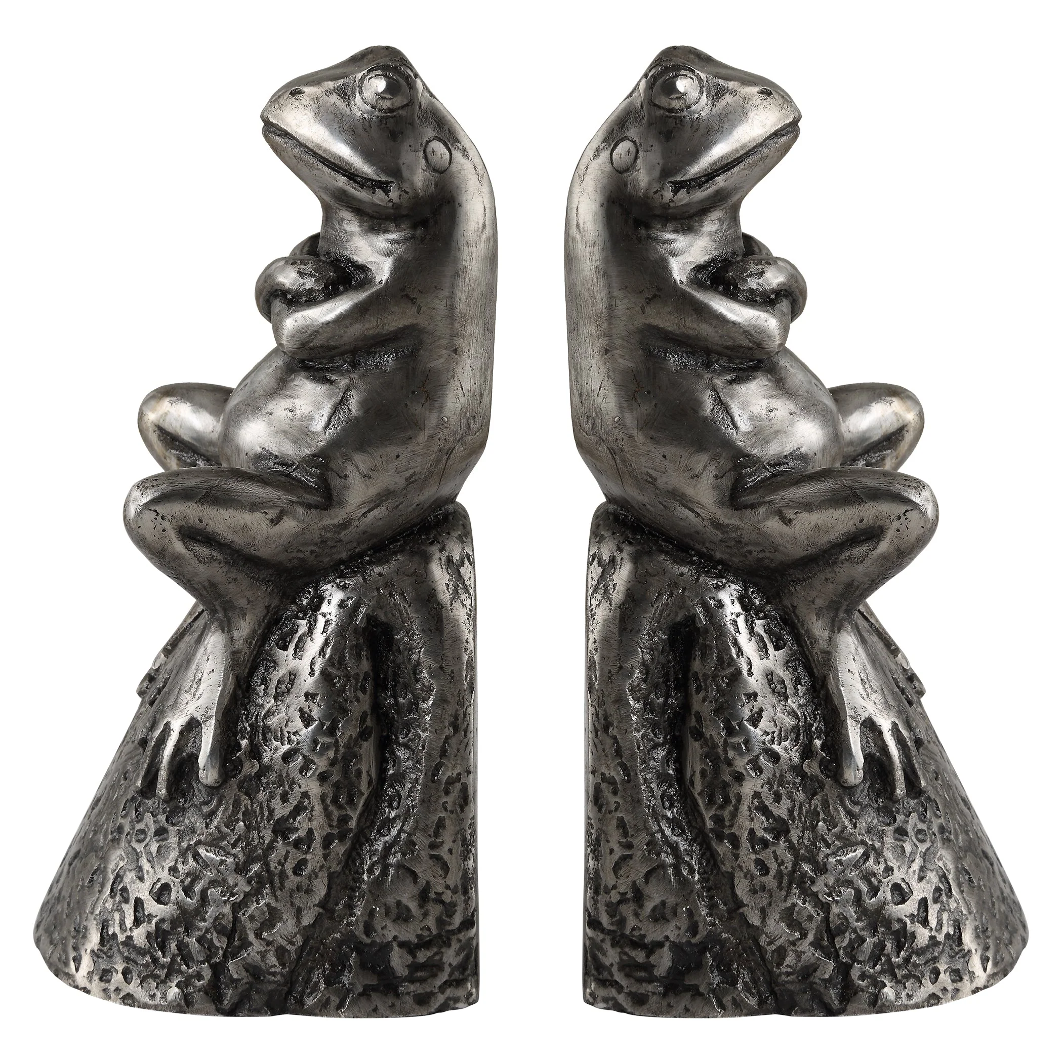 Daydreaming Frogs Aged Silver Bookends, S/2 - Image 4