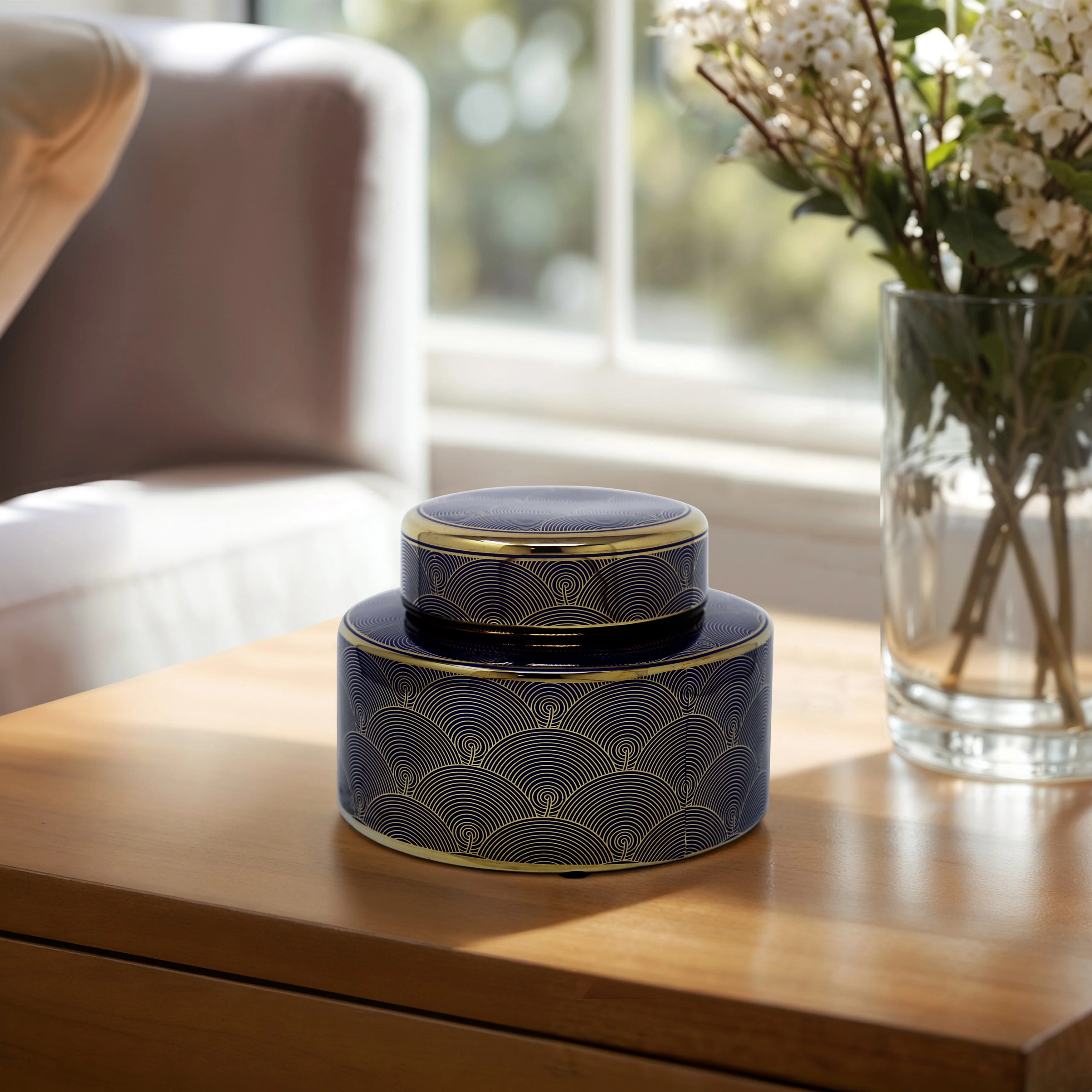 DECORATIVE LIDDED JAR, NAVY /GOLD - Image 2