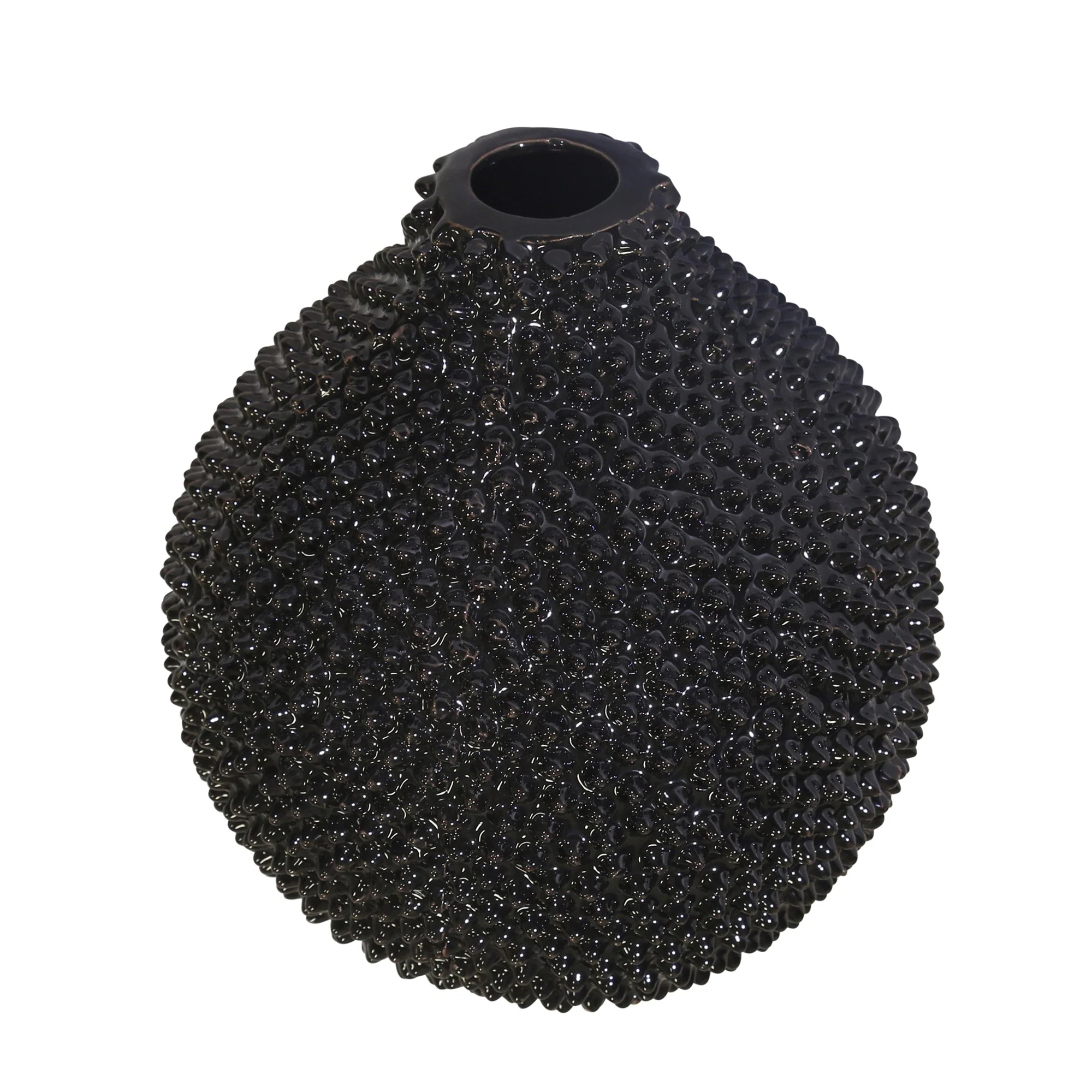 EC, GLOSS BLACK SPIKED CERAMIC VASE 8" - Image 2