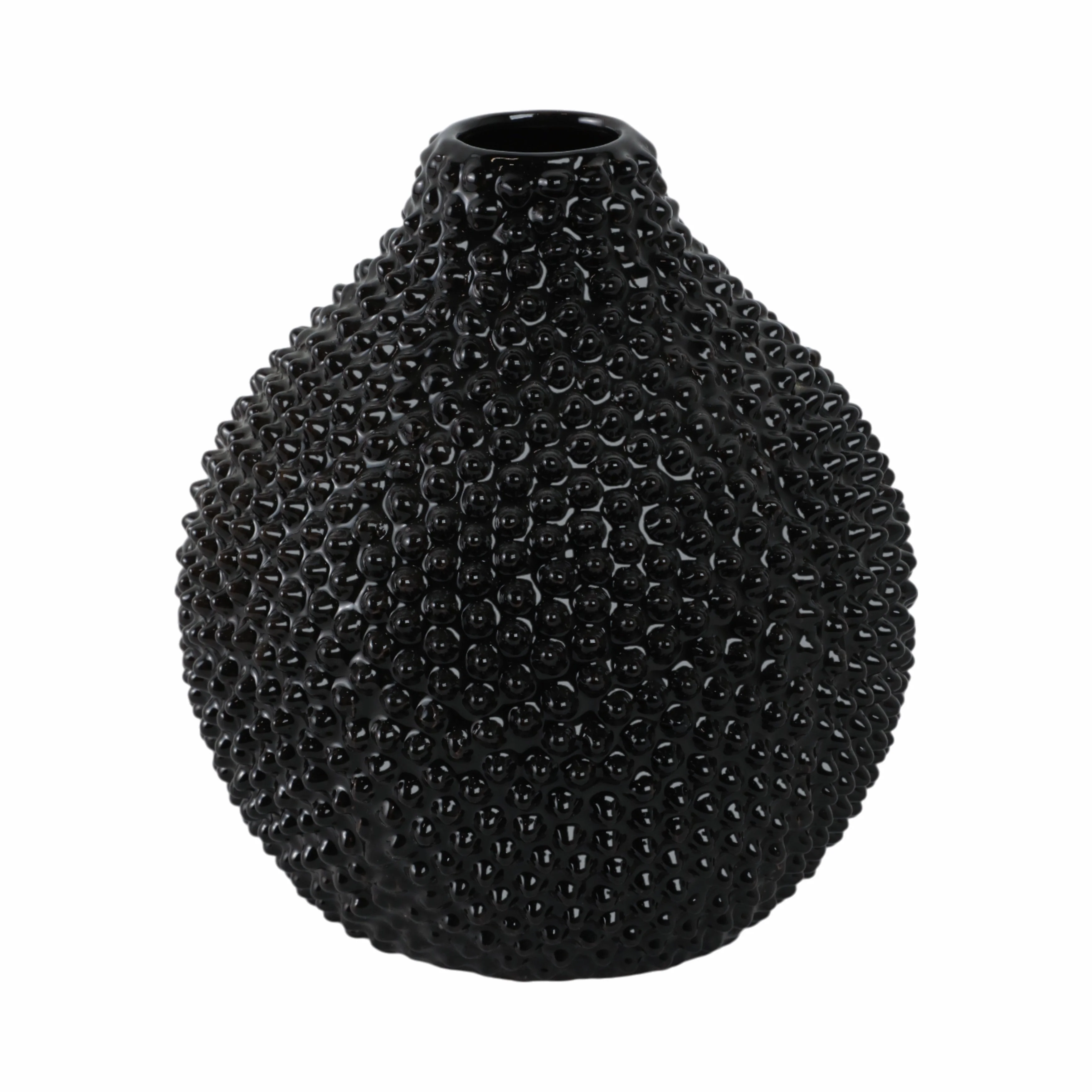 EC, GLOSS BLACK SPIKED CERAMIC VASE 8" - Image 4