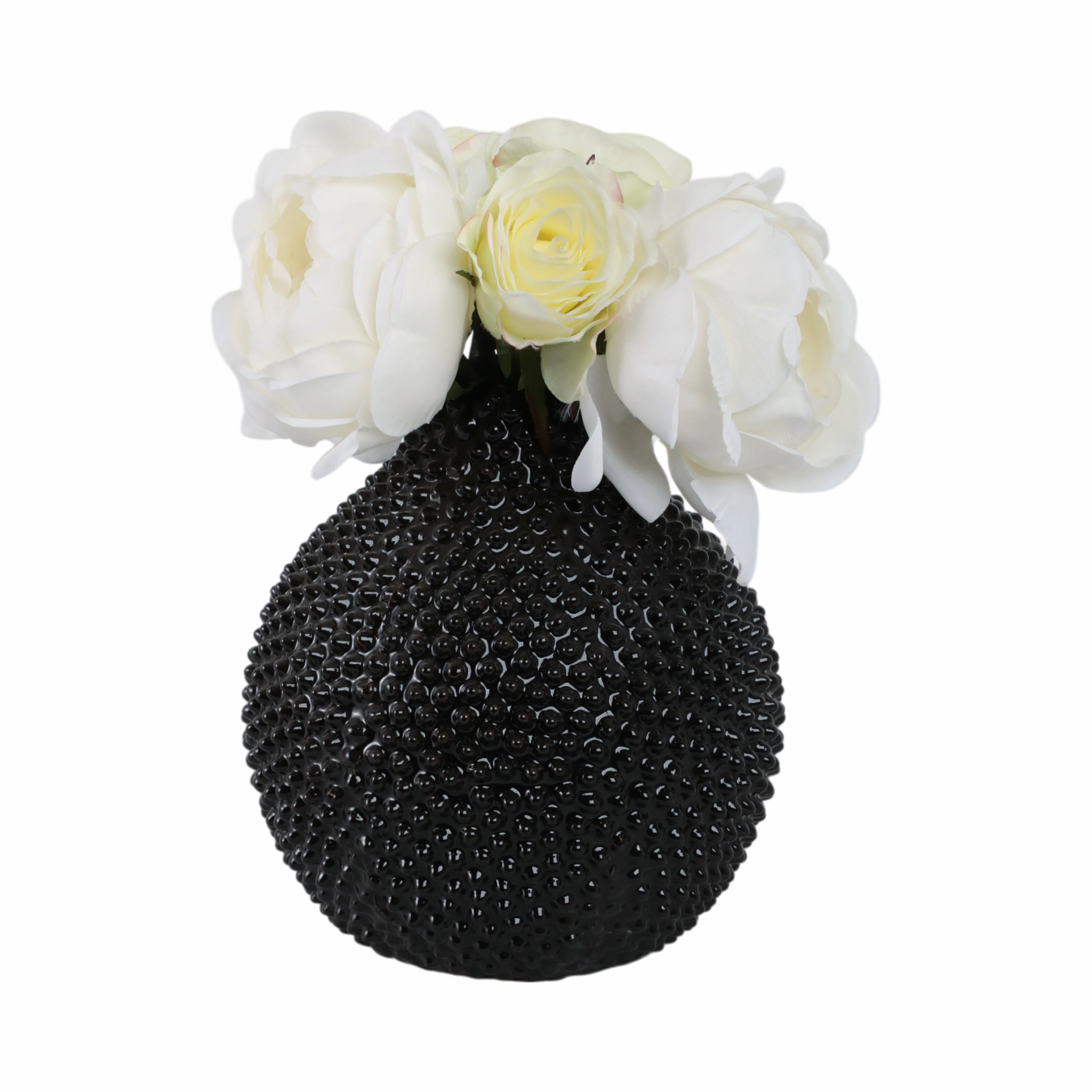 EC, GLOSS BLACK SPIKED CERAMIC VASE 8" - Image 5