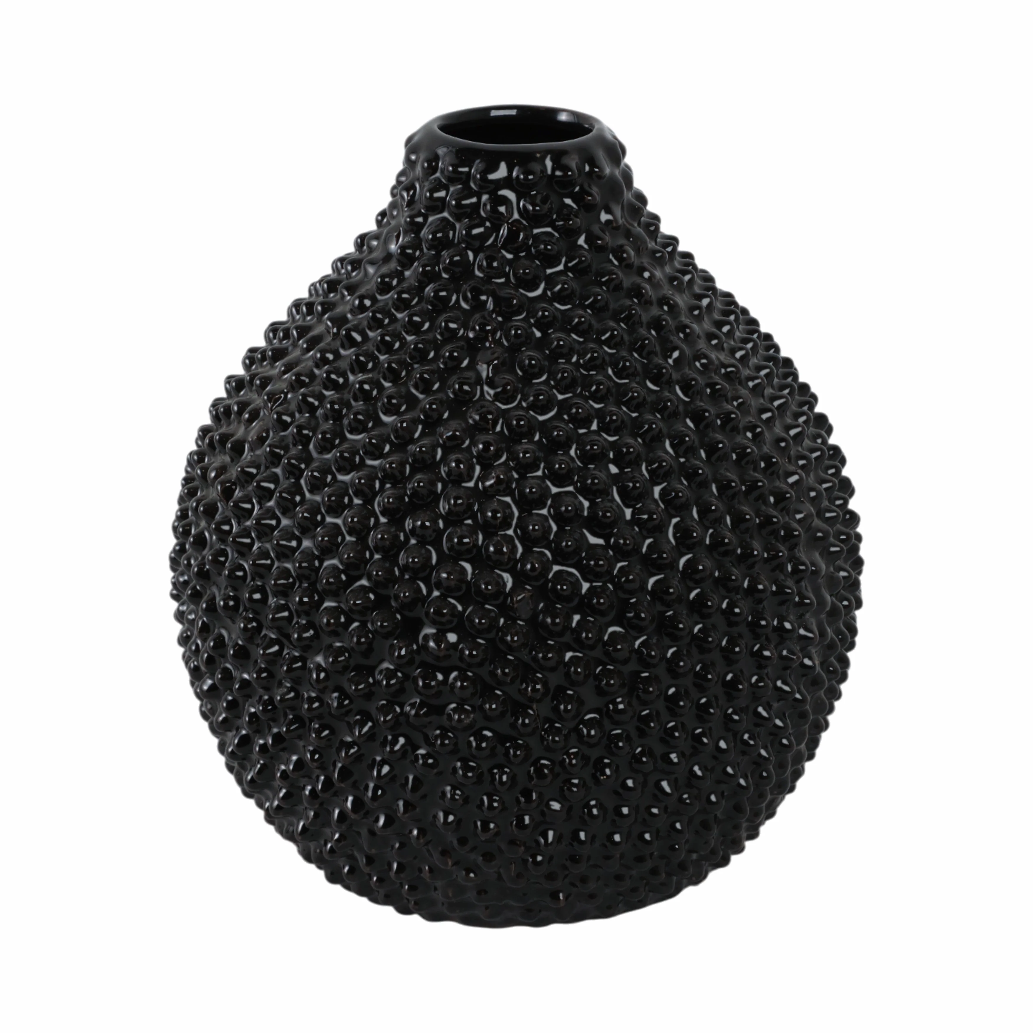 EC, GLOSS BLACK SPIKED CERAMIC VASE 8" - Image 6