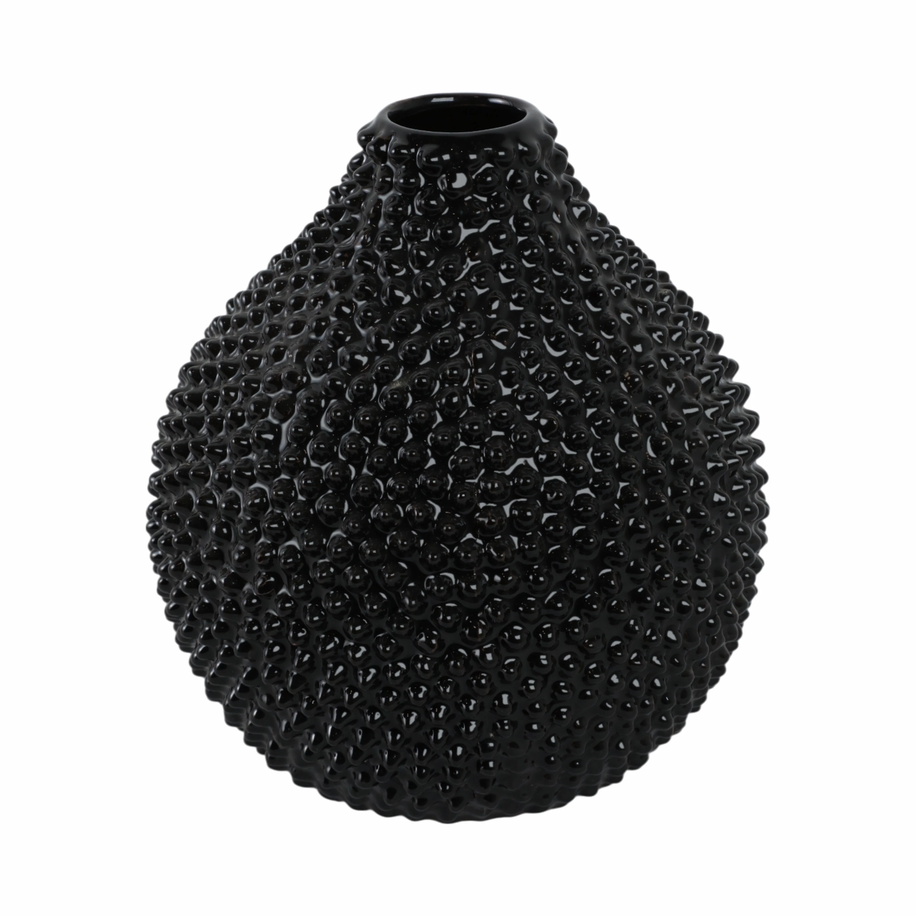 EC, GLOSS BLACK SPIKED CERAMIC VASE 8" - Image 7