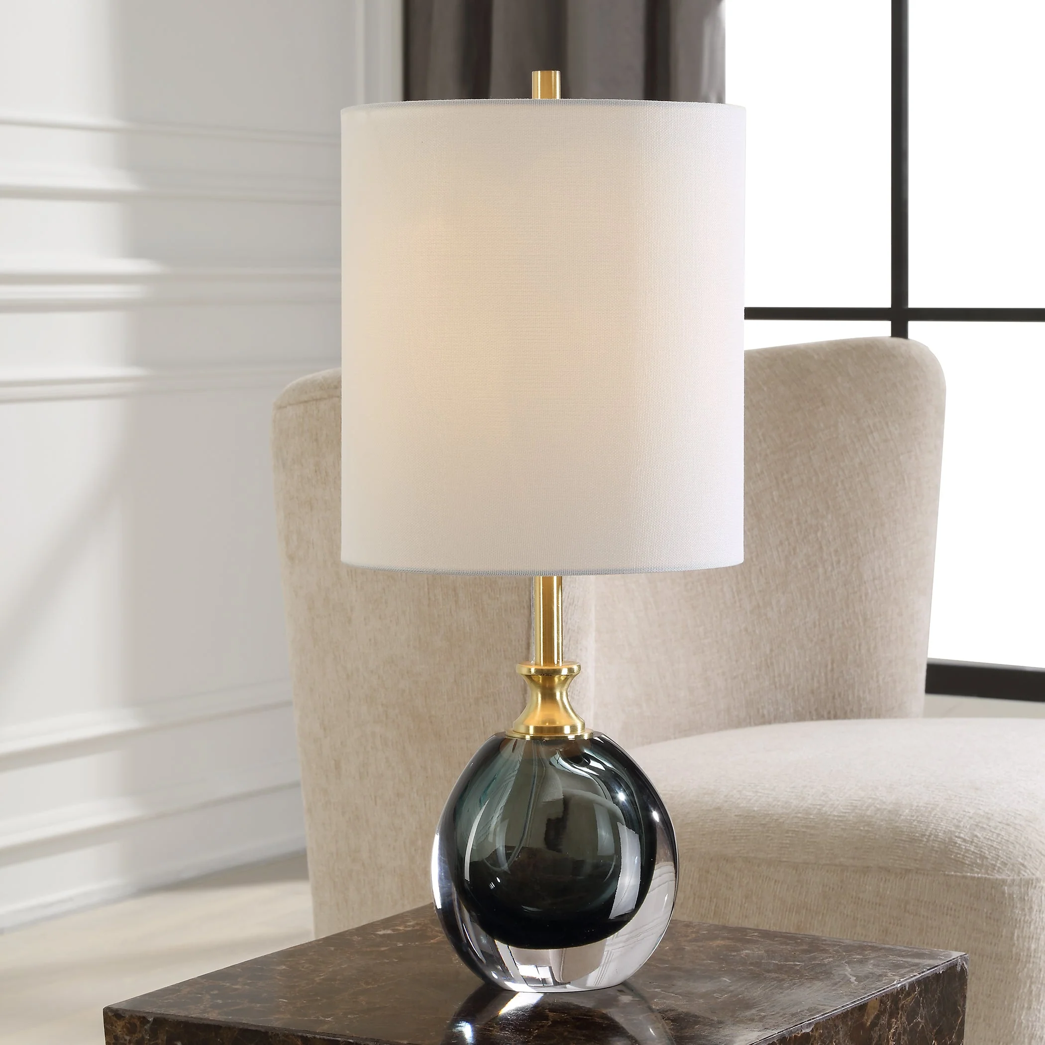 Enigma Teal Blue Glass Buffet Lamp - Image 2