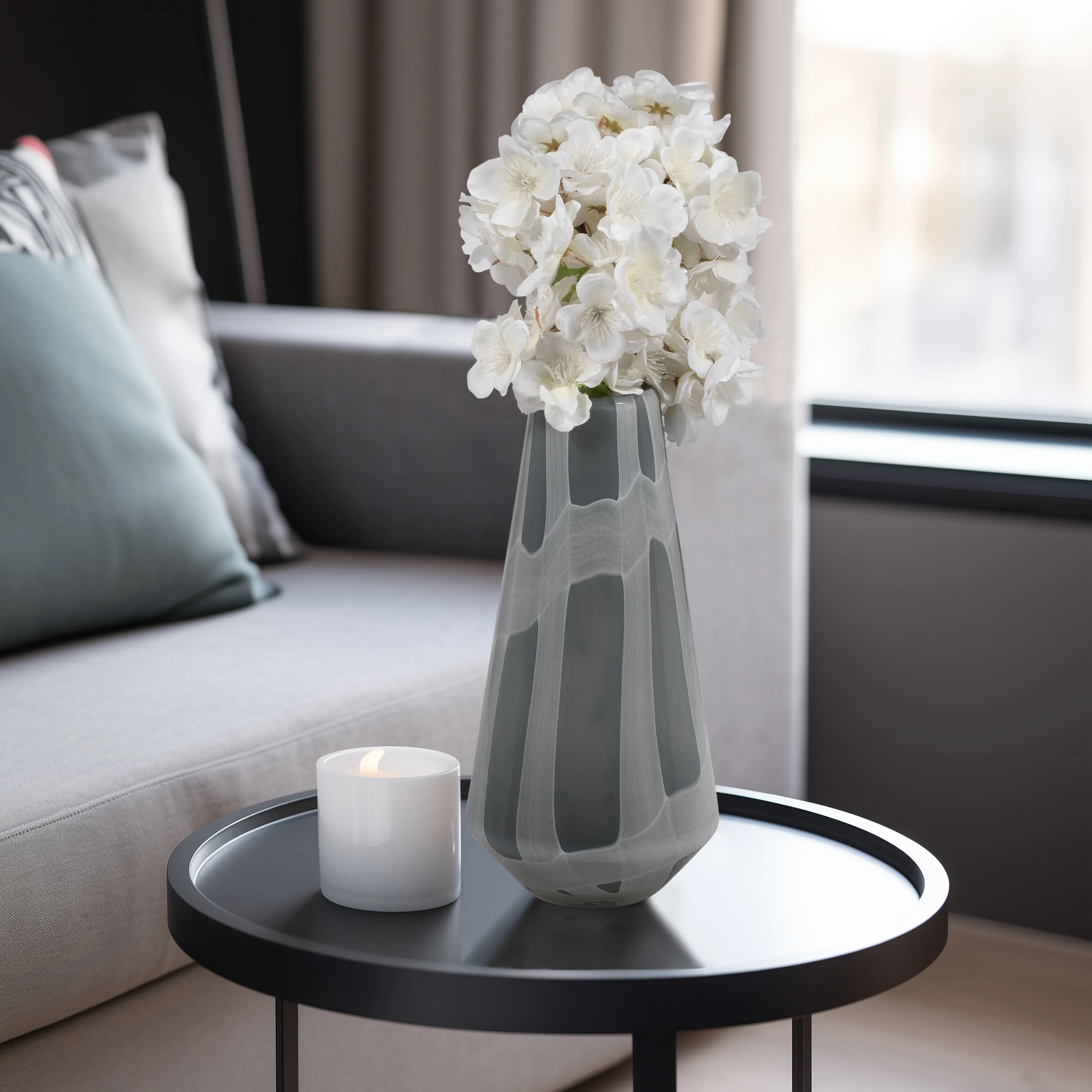 EV19697-03 7" VICTORIA SMALL GRAY GLASS VASE( Sagebrook Home ) - Image 3