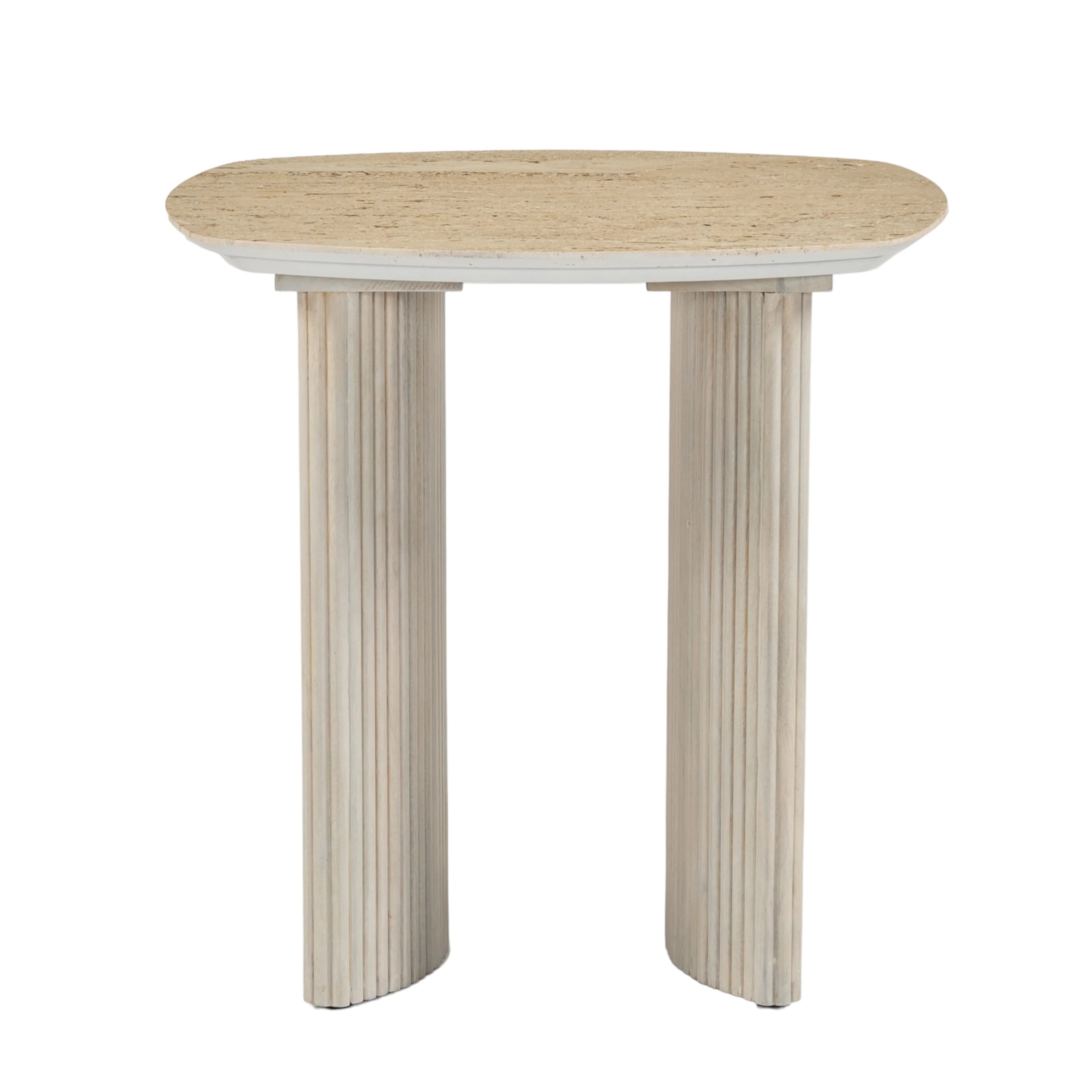 EV21206-01 |24"catalina Travertine&fluted Wood Accent Table/kd