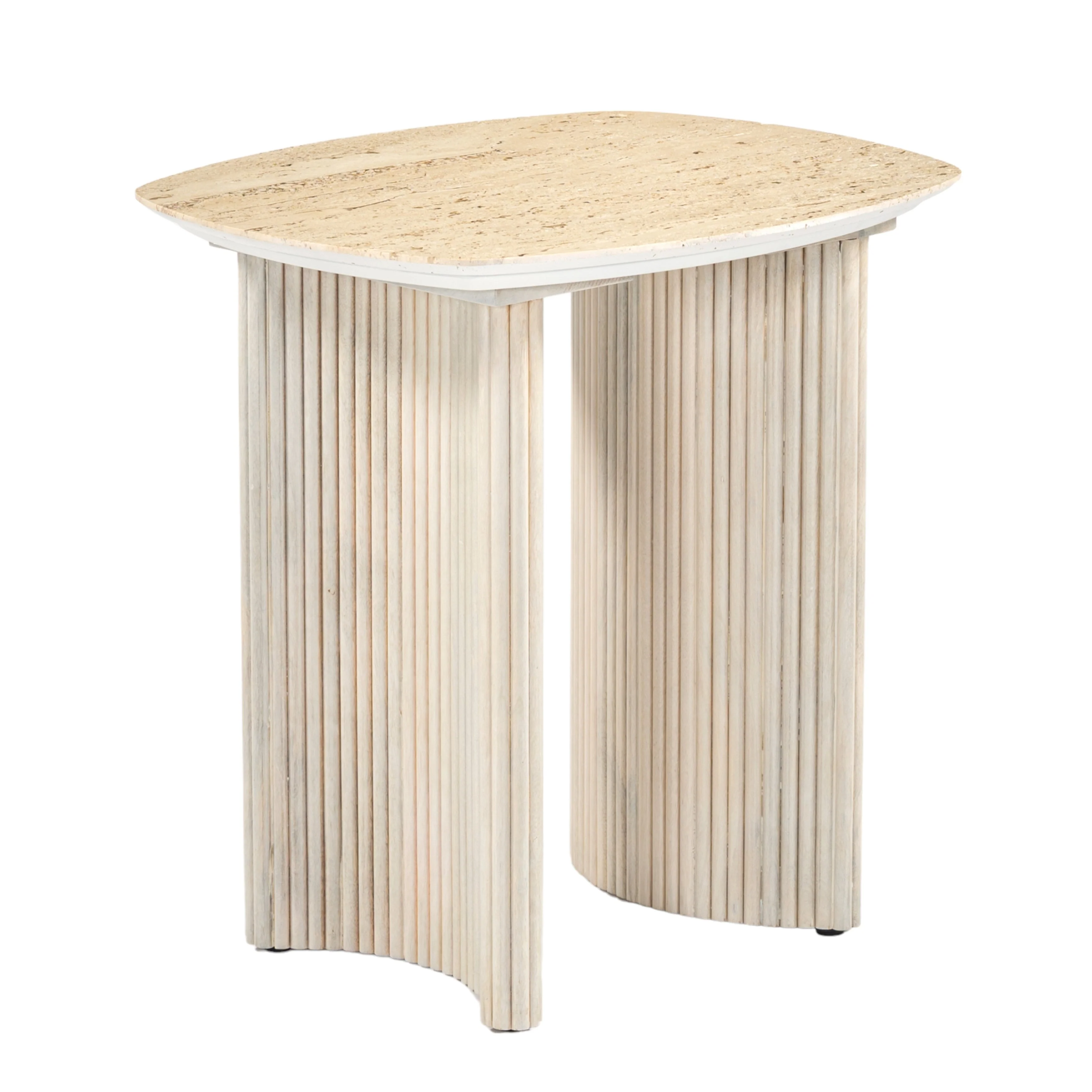 EV21206-01 |24"catalina Travertine&fluted Wood Accent Table/kd - Image 2