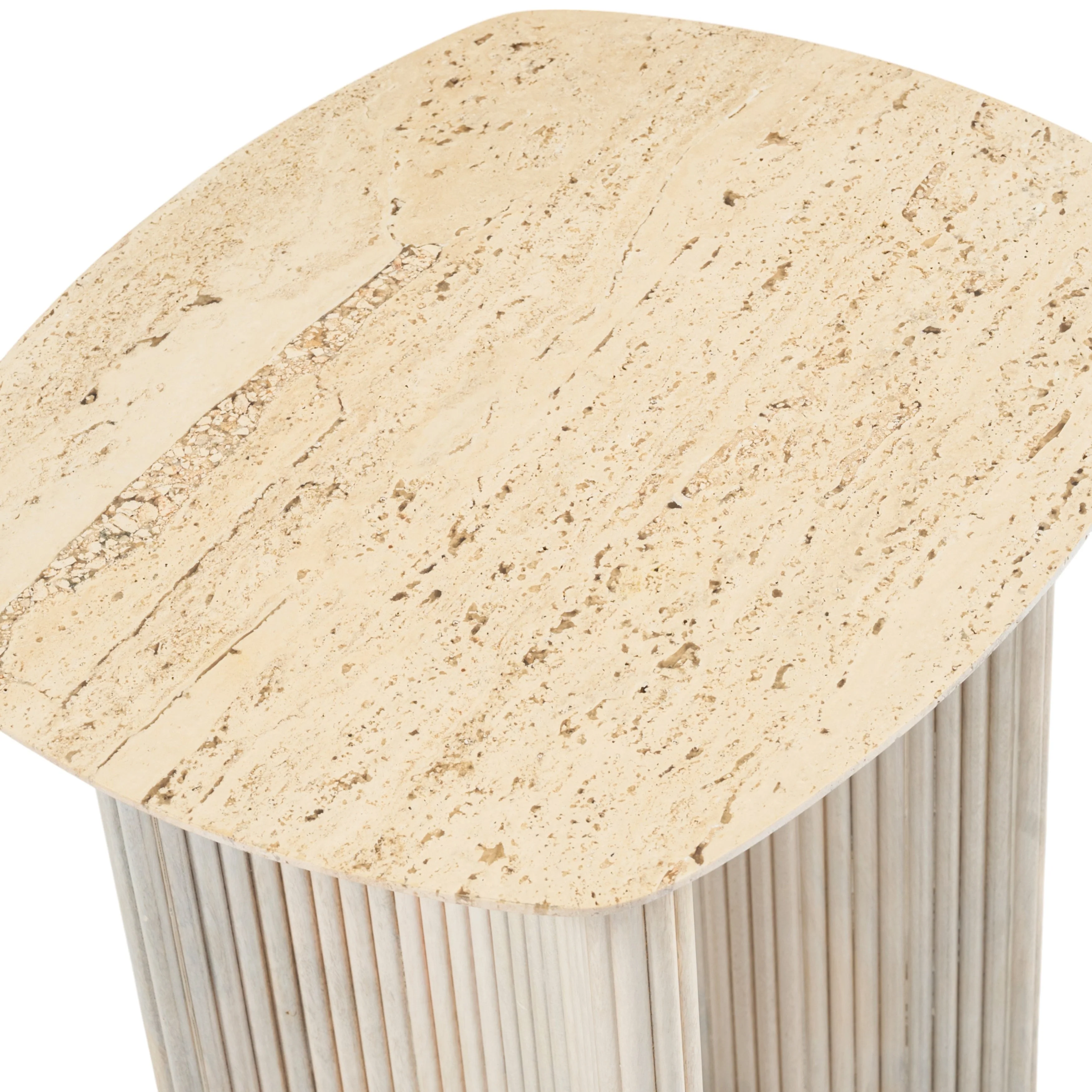 EV21206-01 |24"catalina Travertine&fluted Wood Accent Table/kd - Image 3