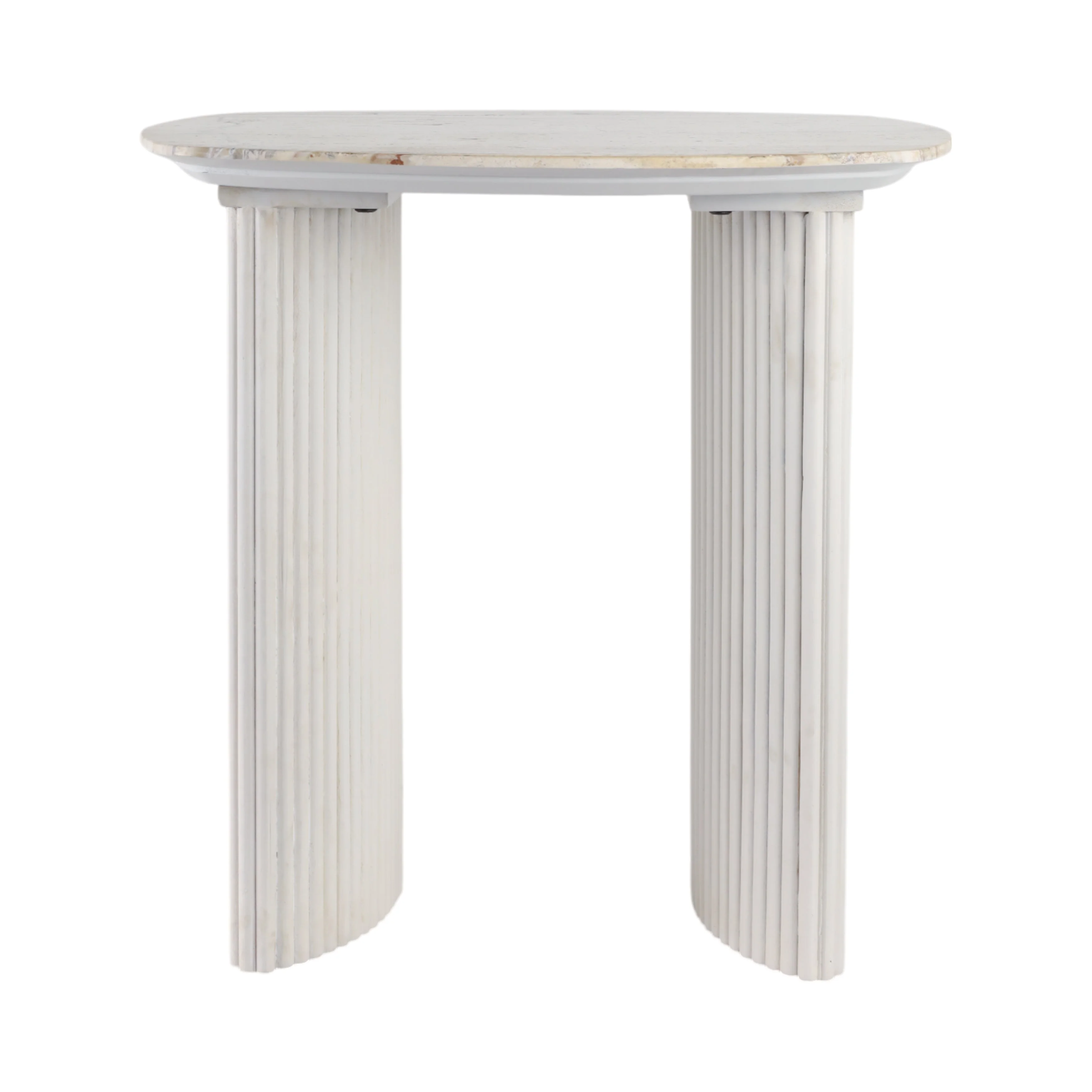 EV21206-01 |24"catalina Travertine&fluted Wood Accent Table/kd - Image 4