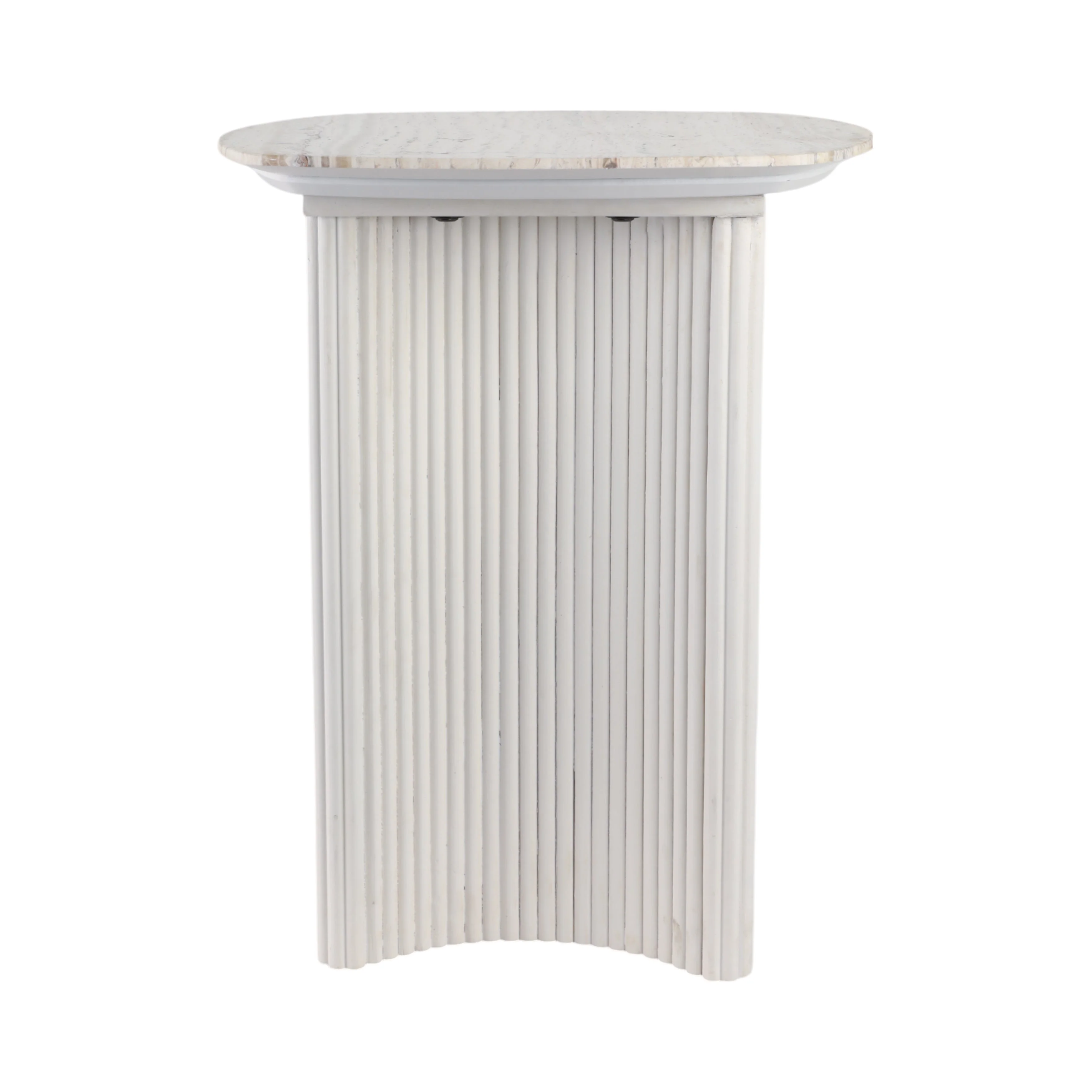 EV21206-01 |24"catalina Travertine&fluted Wood Accent Table/kd - Image 6