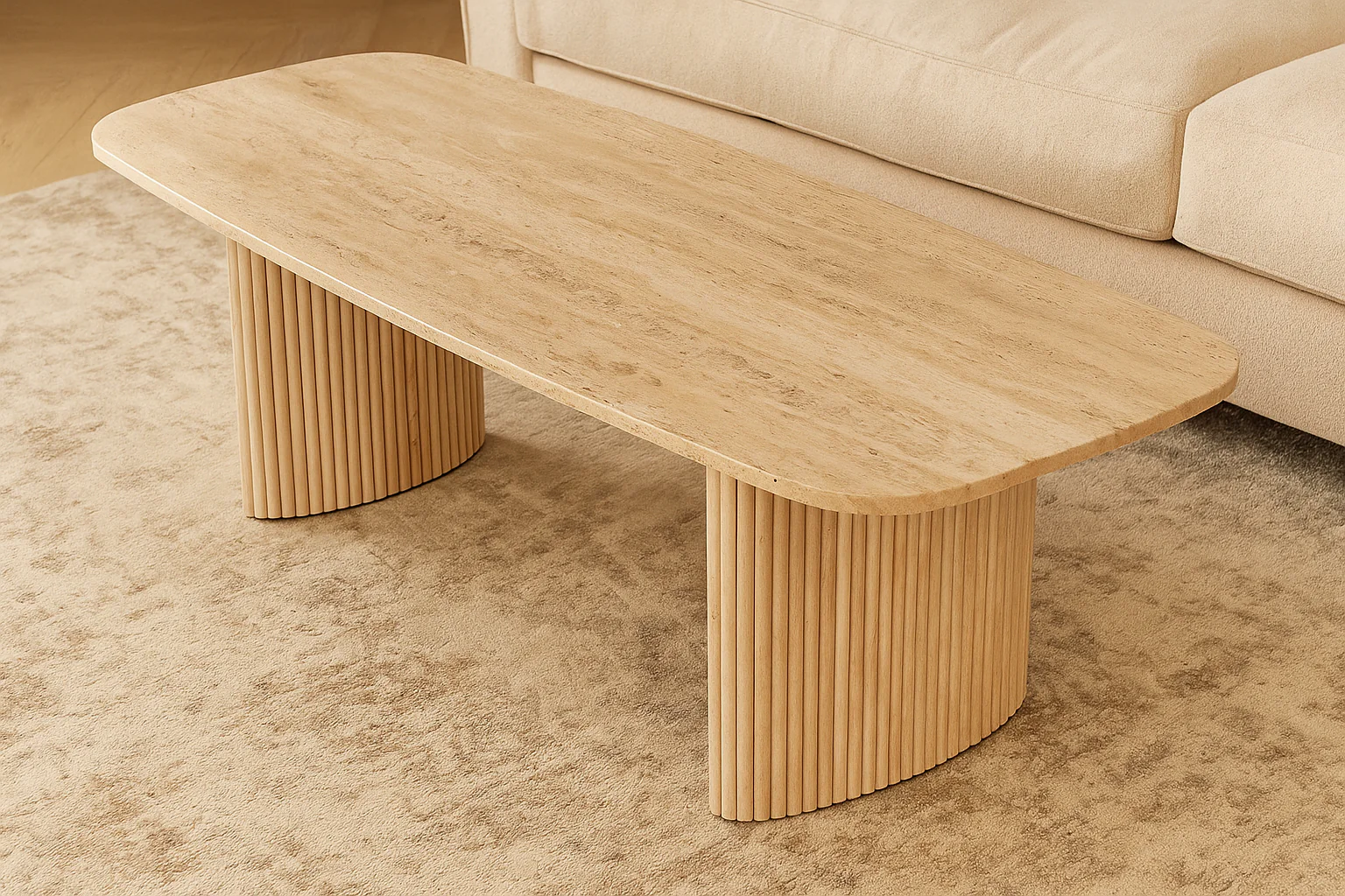 EV21206-02 |52"catalina Travertine&fluted Wood Coffee Table/kd - Image 2