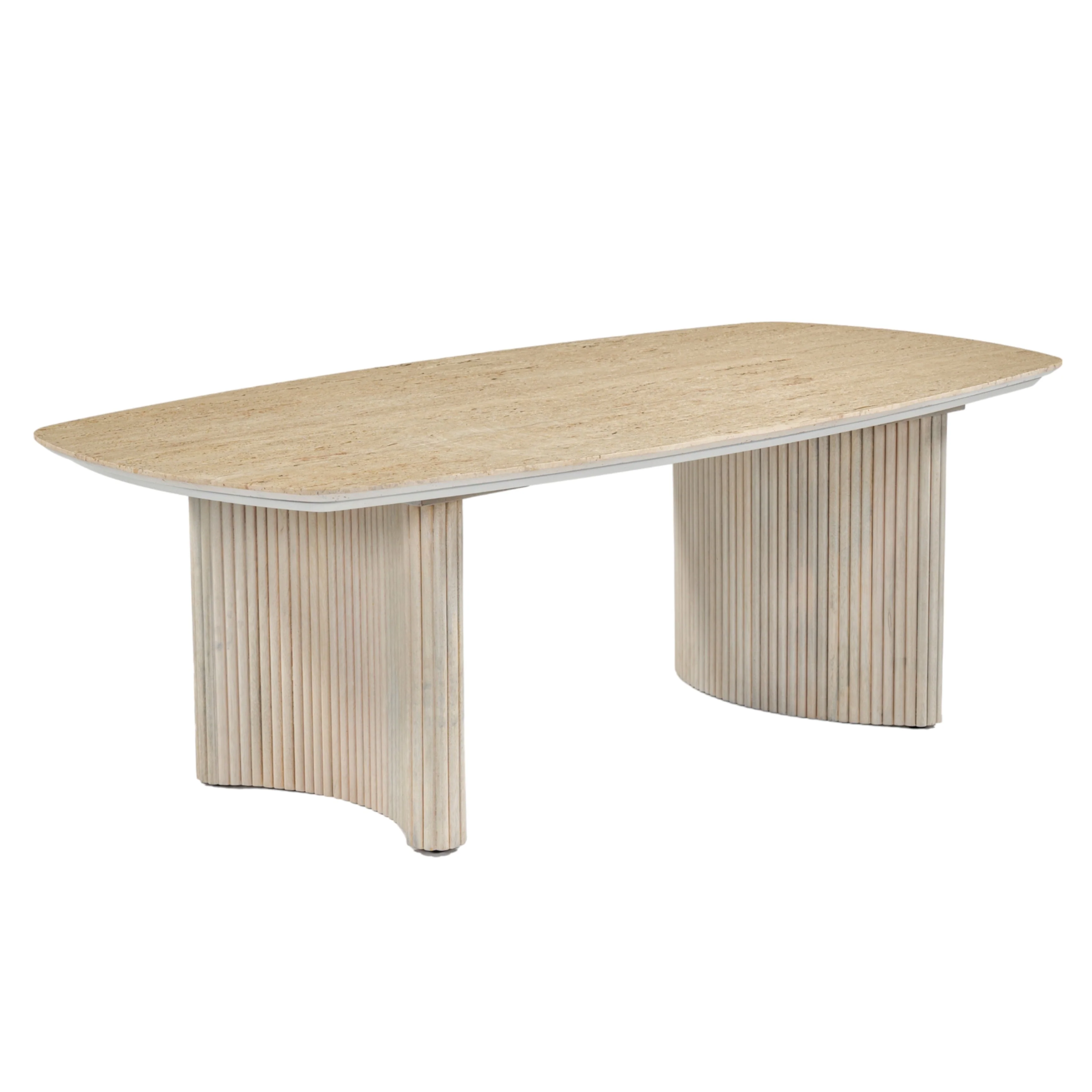 EV21206-02 |52"catalina Travertine&fluted Wood Coffee Table/kd - Image 3