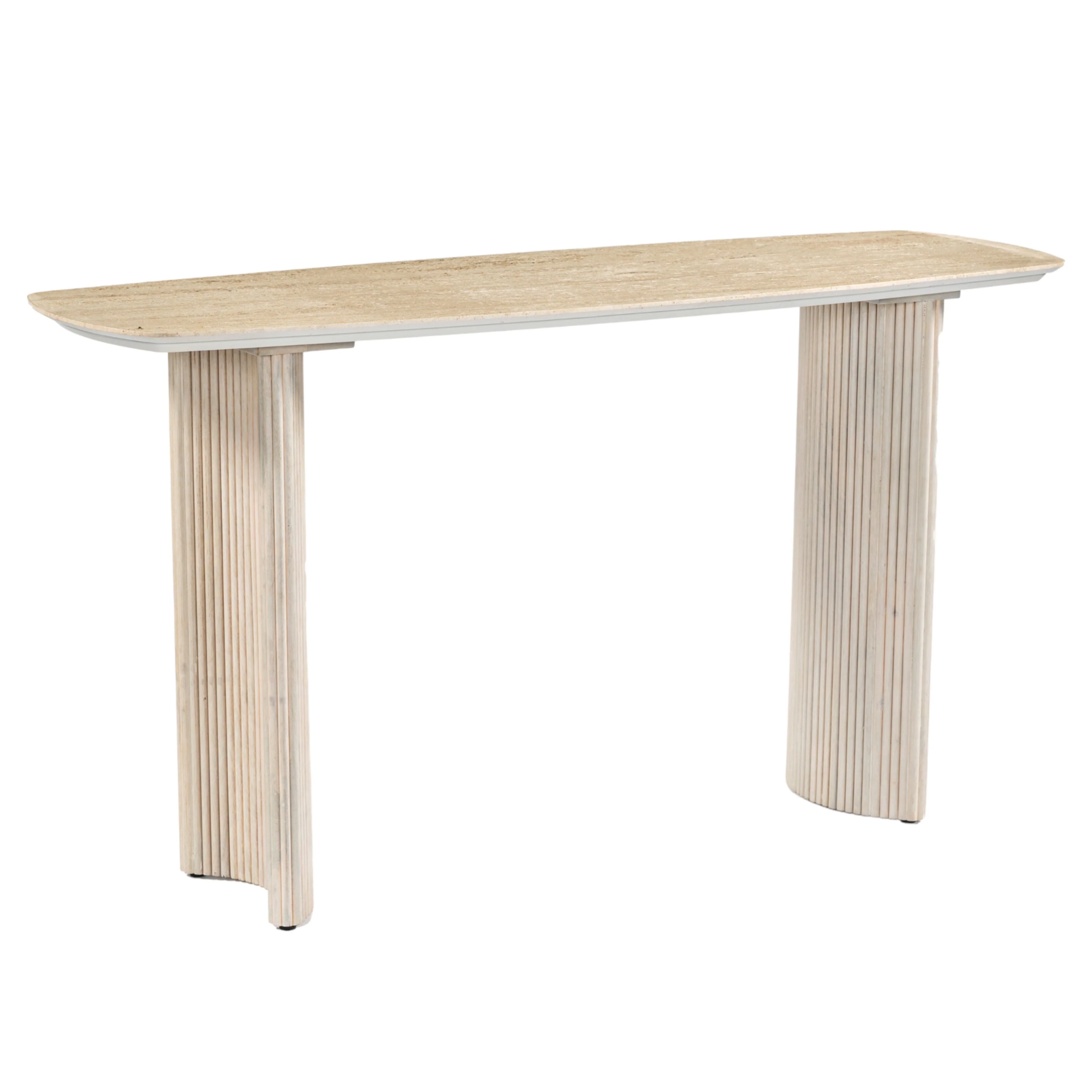 EV21206-03 |60"catalina Travertine&fluted Wood Console Tble/kd - Image 2