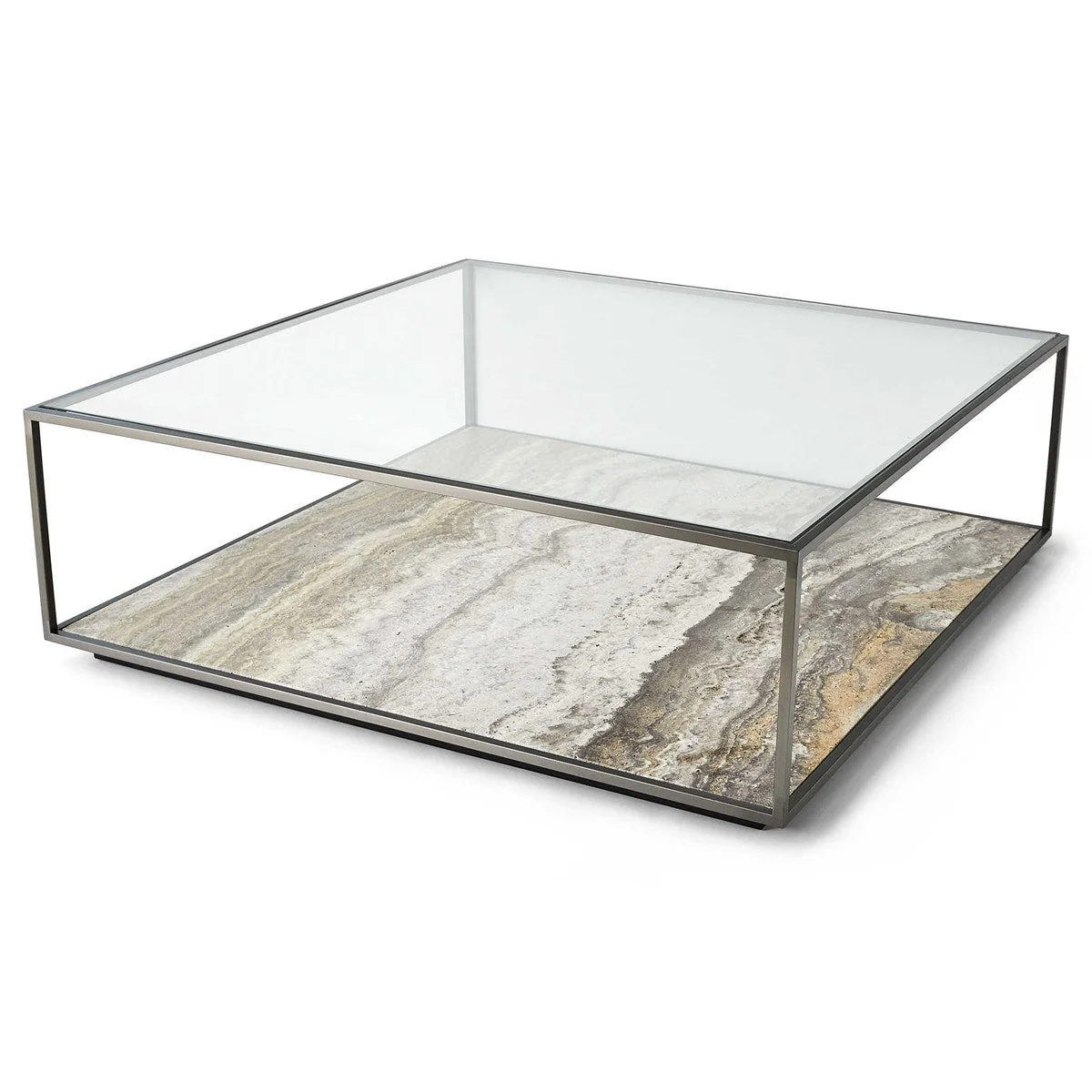 Floating Plane Cocktail Table - Travertine/Bronze, 2 Cartons - Image 2