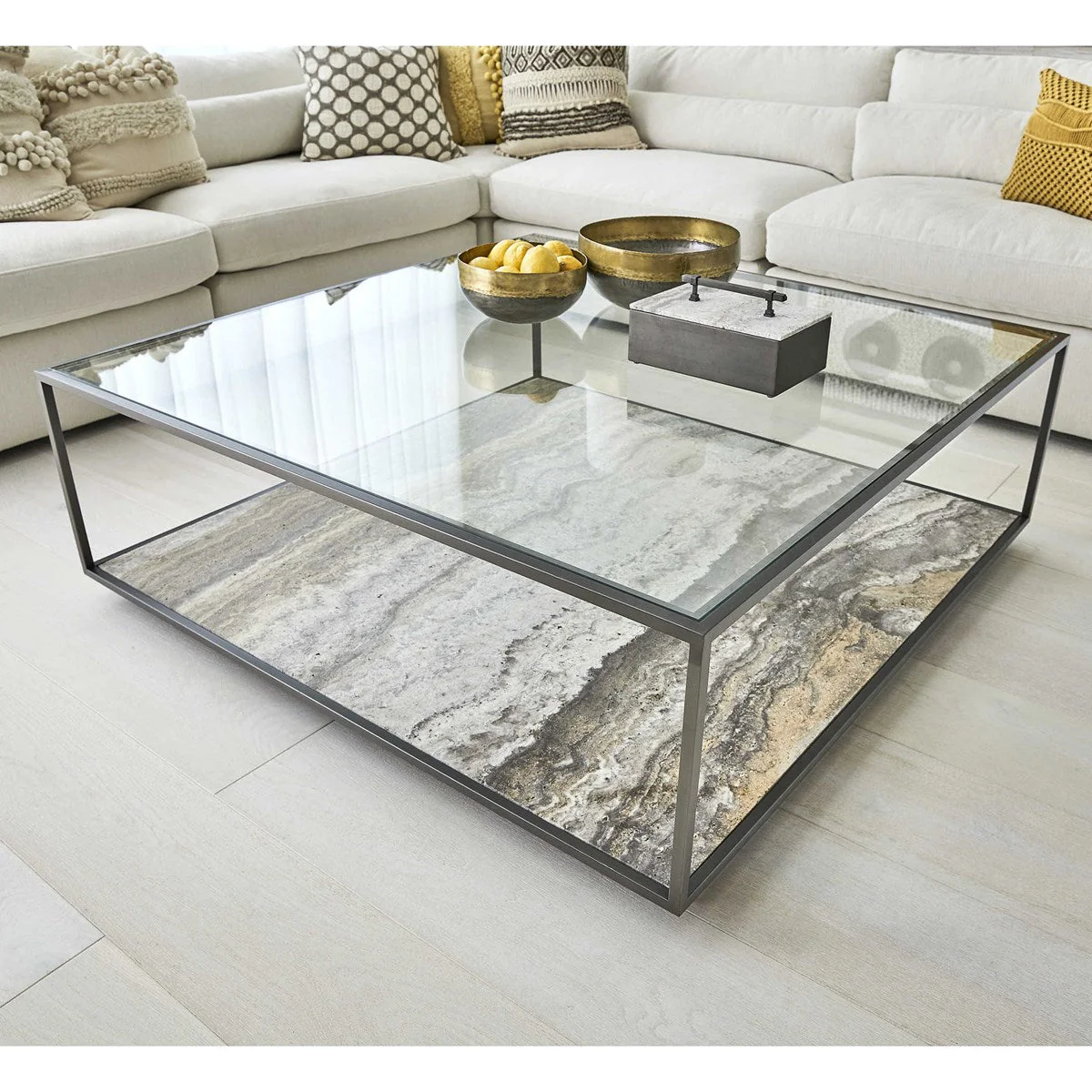 Floating Plane Cocktail Table - Travertine/Bronze, 2 Cartons - Image 3