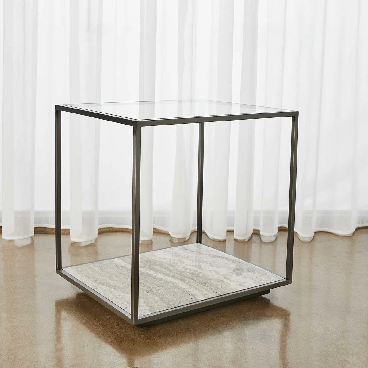 Floating Plane End Table - Travertine/Bronze - Image 3