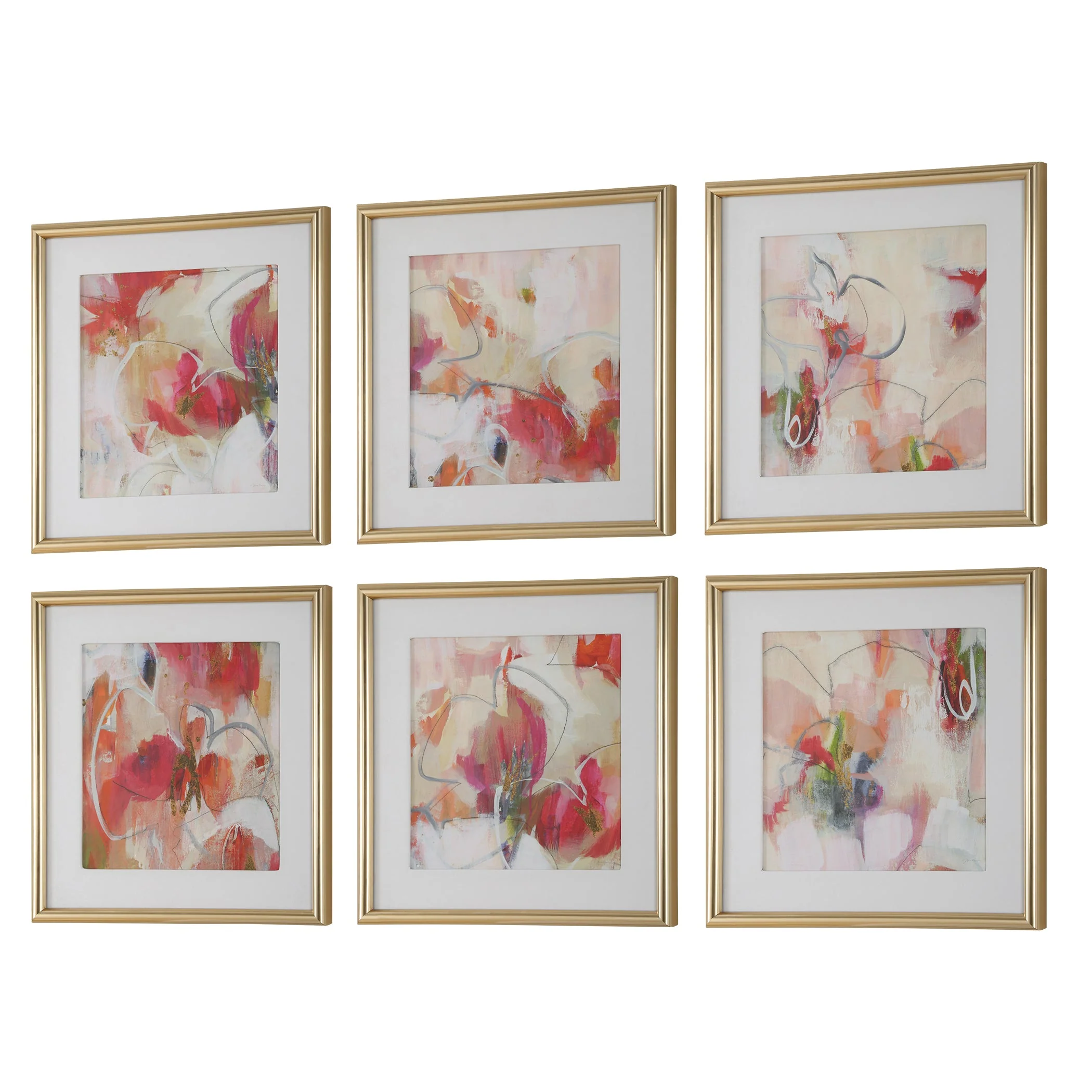 Fresh Start Red Abstract Prints, S/6 - Image 4
