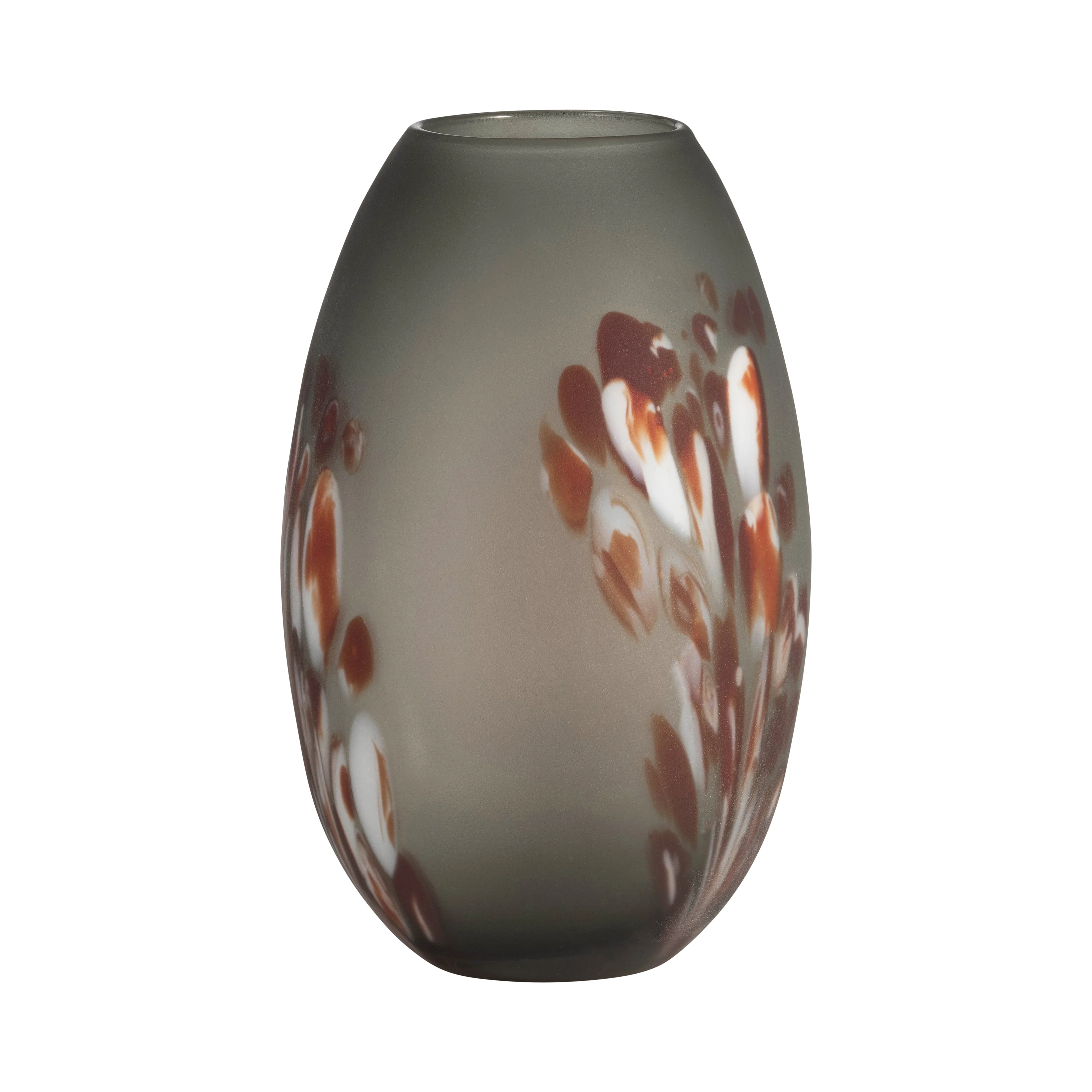 GLASS, 12''H, FROSTED VASE WITH RED DETAIL-GRAY - Image 2