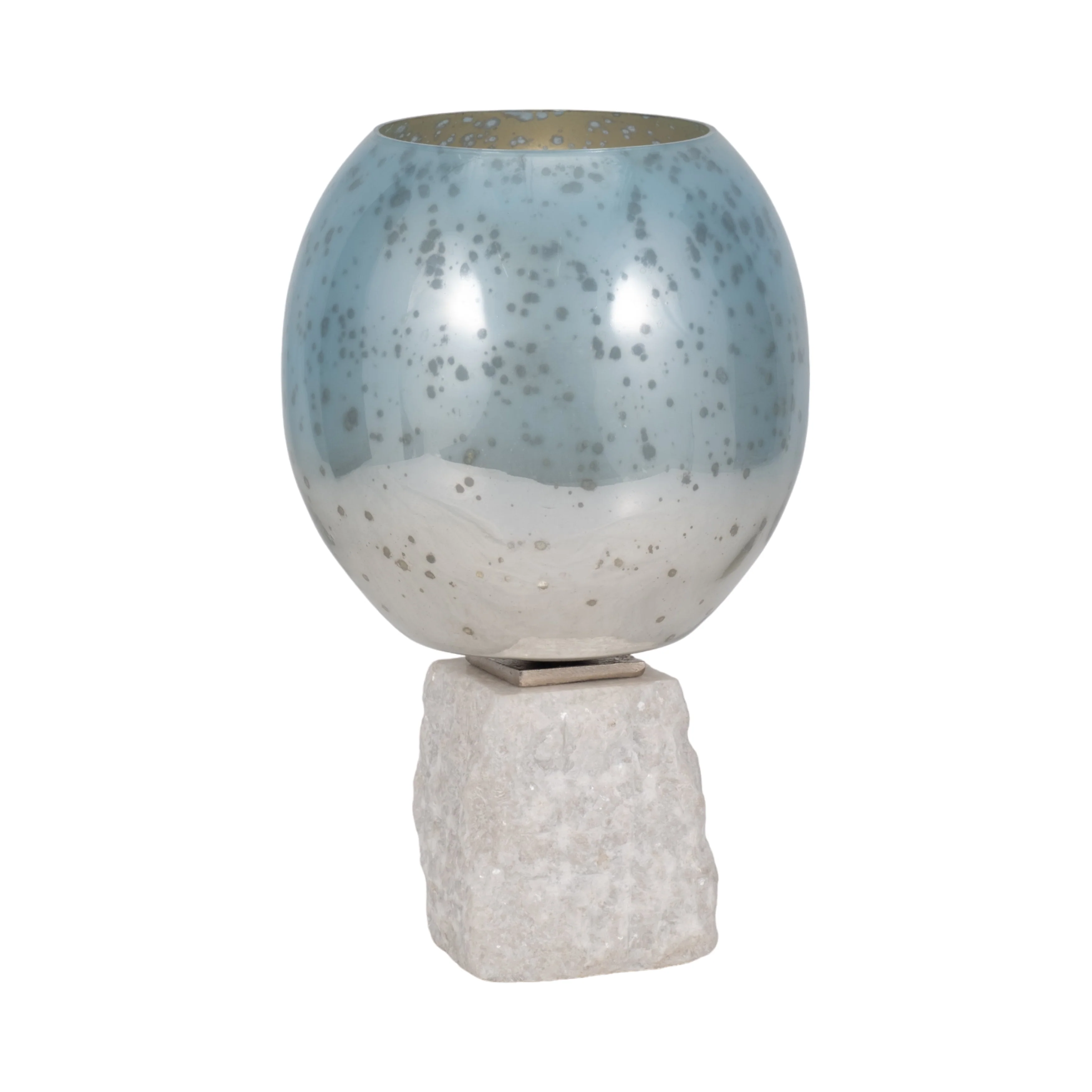 Glass, 13" Bowl Pillar Holder Marble Base, Aqua/wh - Image 10