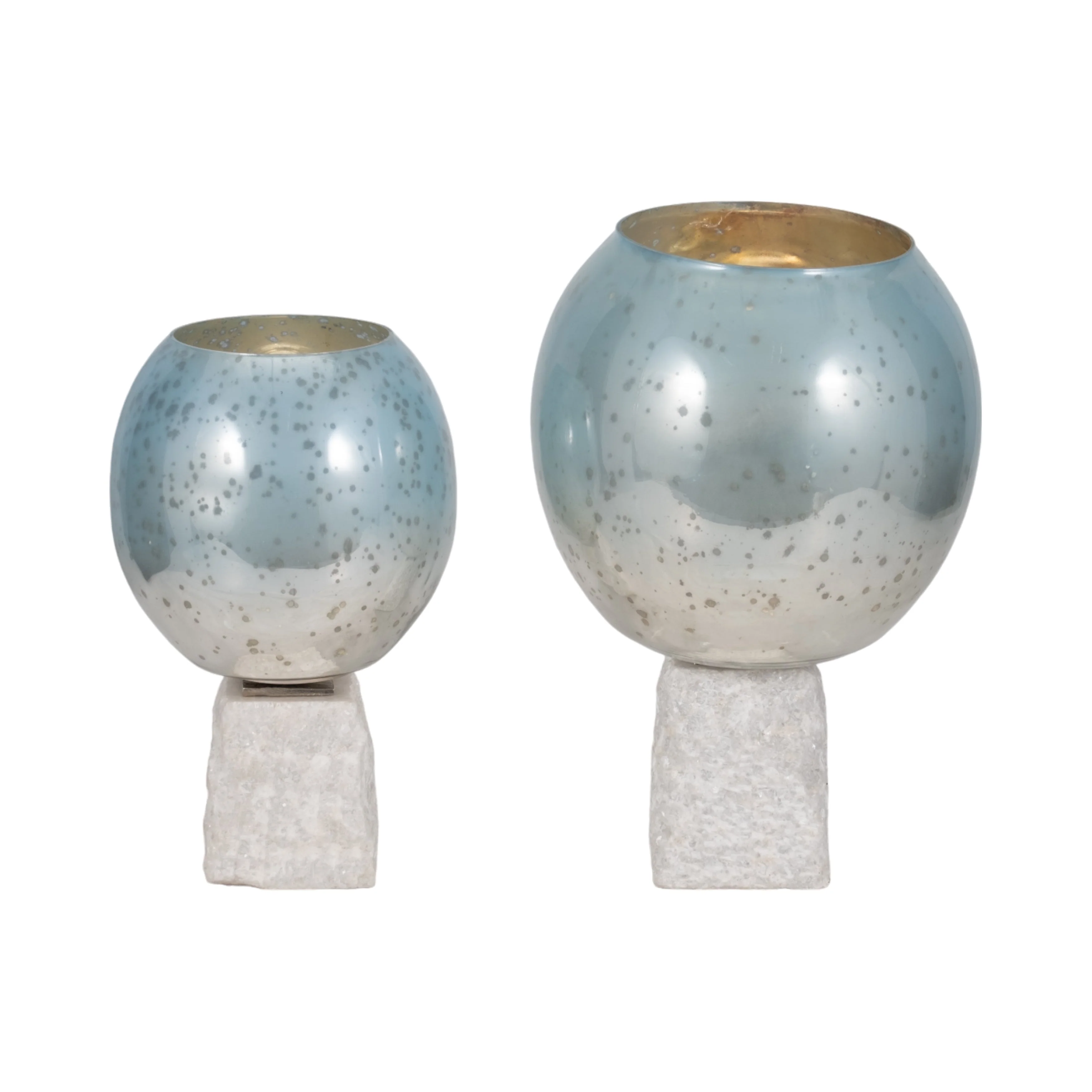 Glass, 13" Bowl Pillar Holder Marble Base, Aqua/wh - Image 15