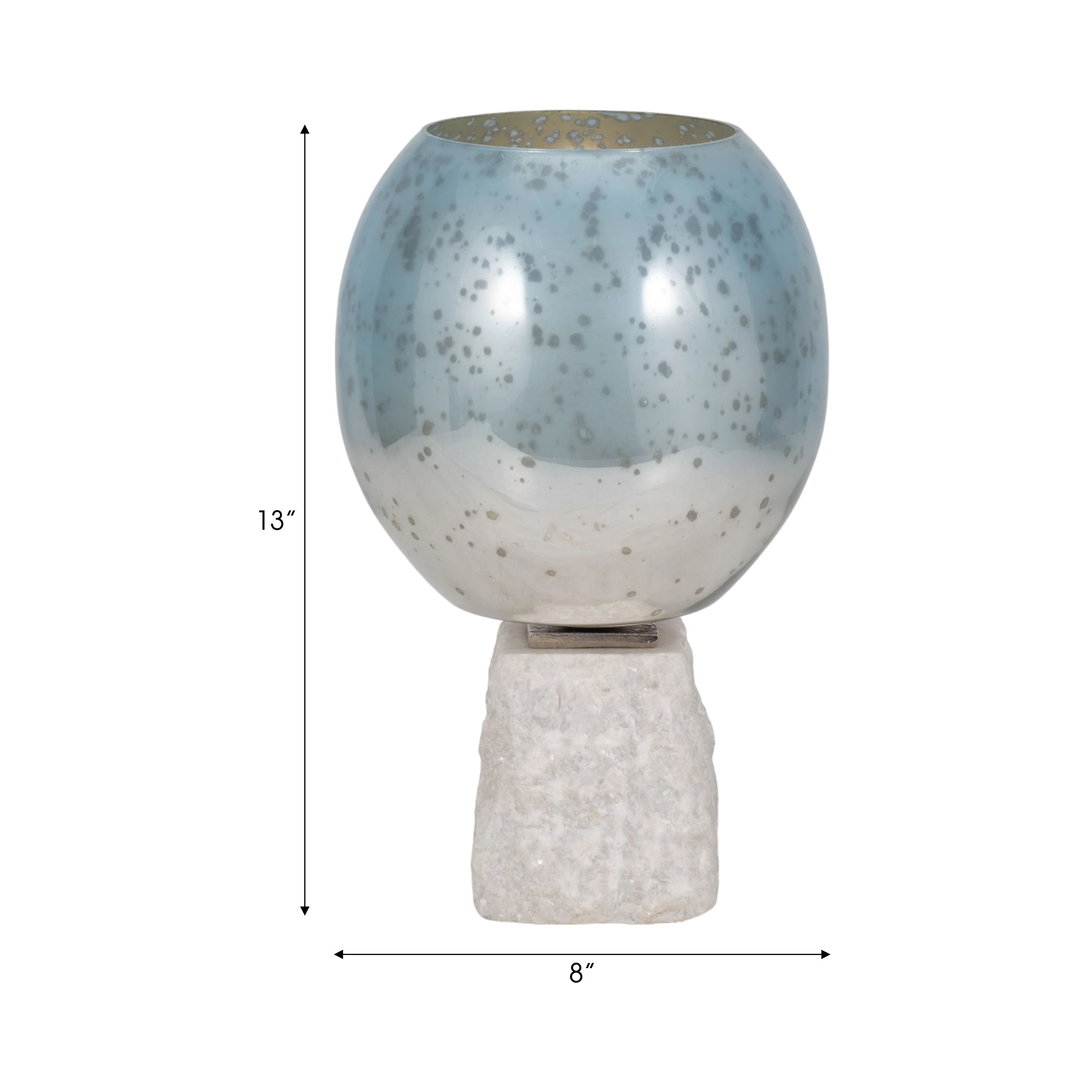 Glass, 13" Bowl Pillar Holder Marble Base, Aqua/wh - Image 16
