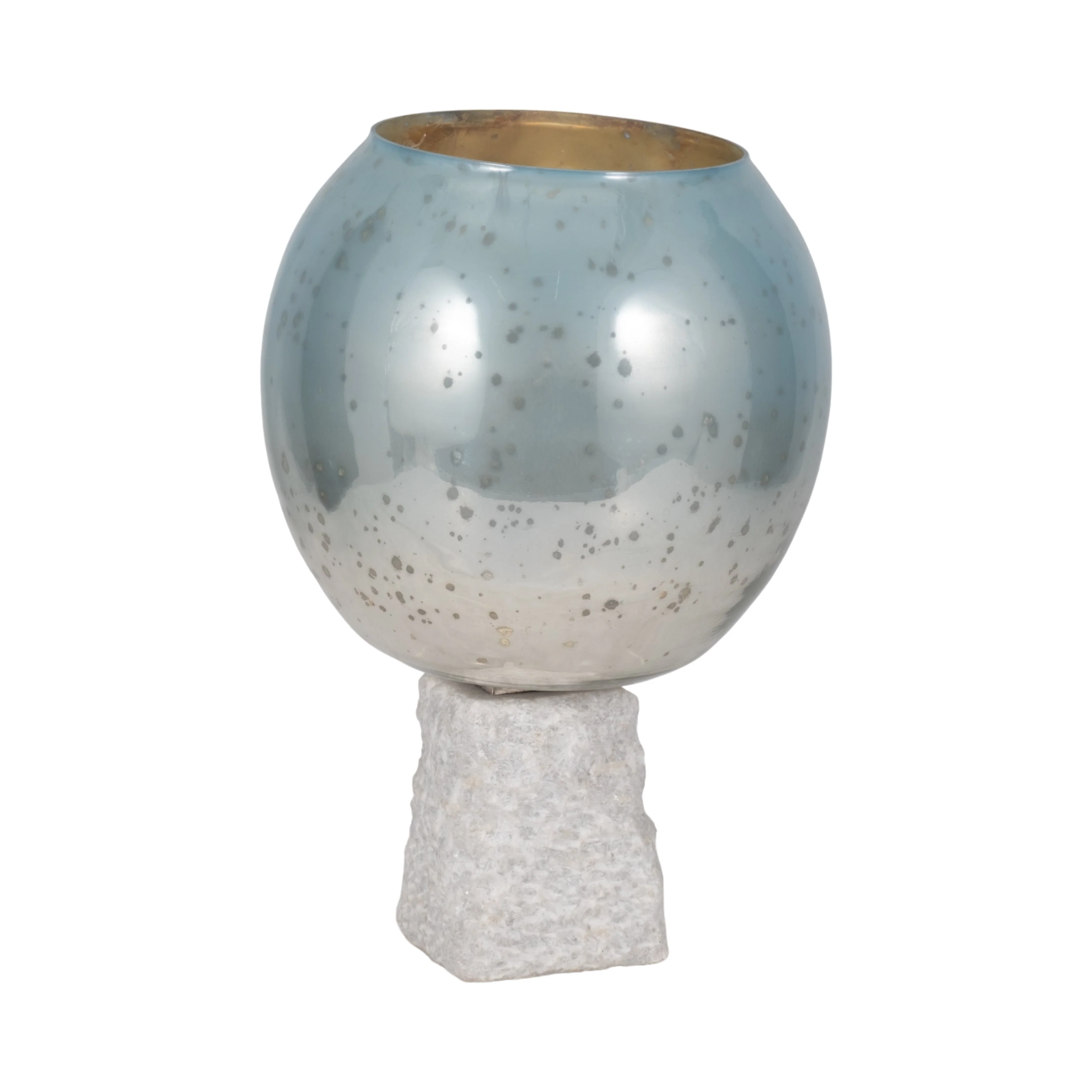 Glass, 15" Bowl Pillar Holder Marble Base, Aqua/wh - Image 10